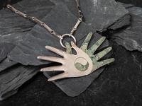 Taxco Silver and Chip Inlay Mirroring Hand Necklace, 1965-1967