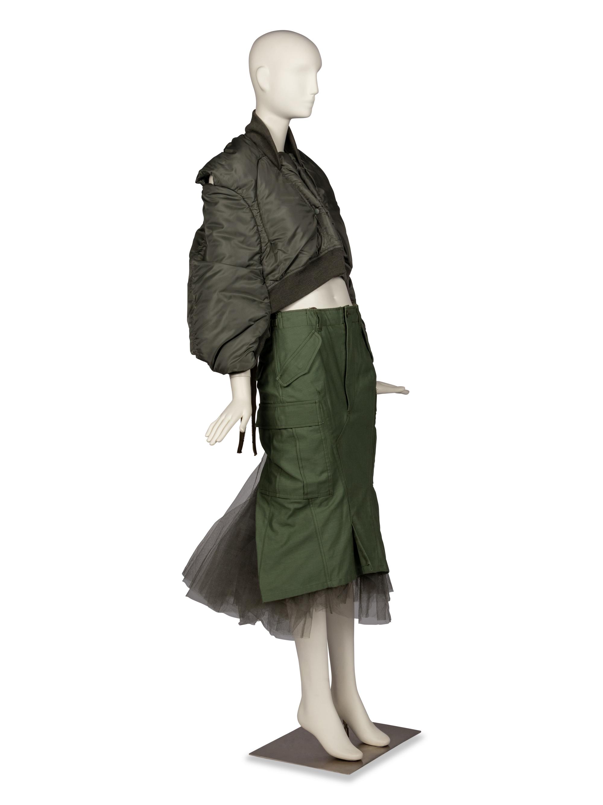 Junya Watanabe for Comme des Garçons Olive Cropped Puffer Jacket and Long Skirt