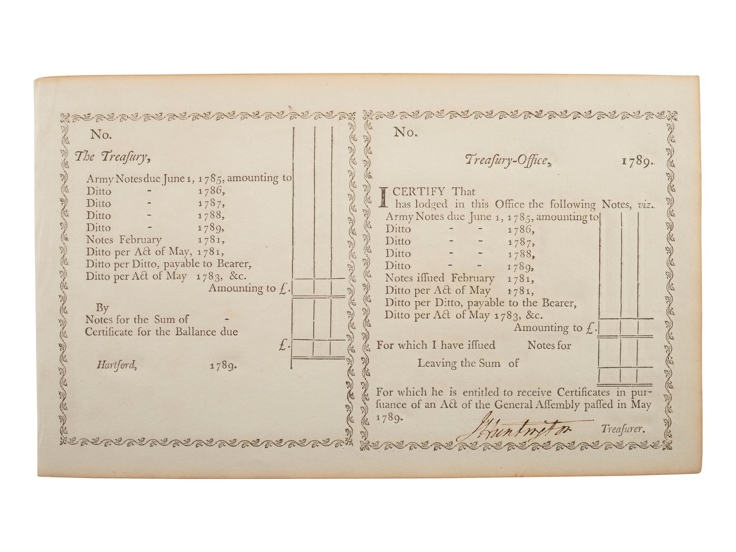 [REVOLUTIONARY WAR]. Documents related to payment of Connecticut soldiers.