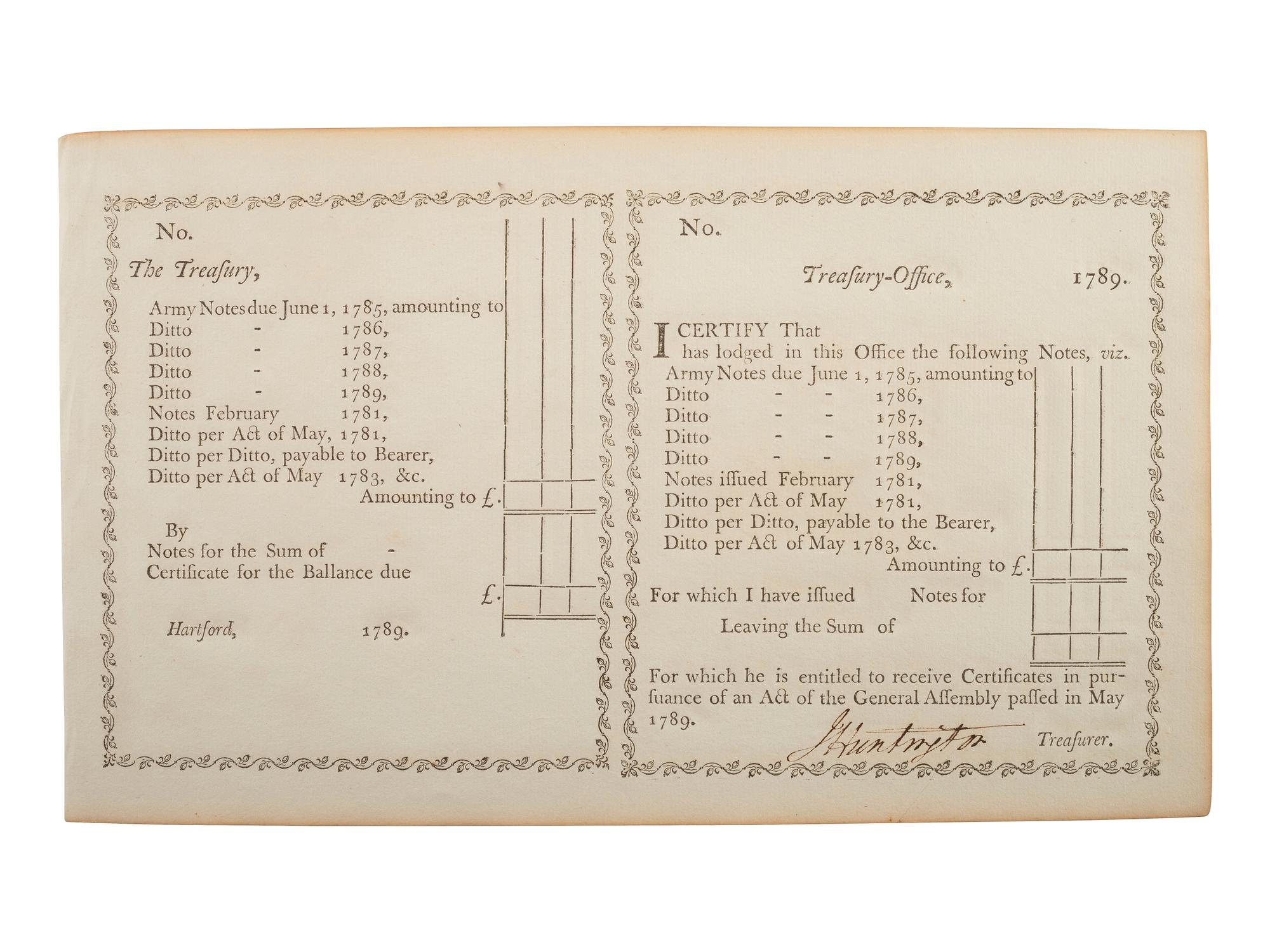 [REVOLUTIONARY WAR]. Documents related to payment of Connecticut soldiers.