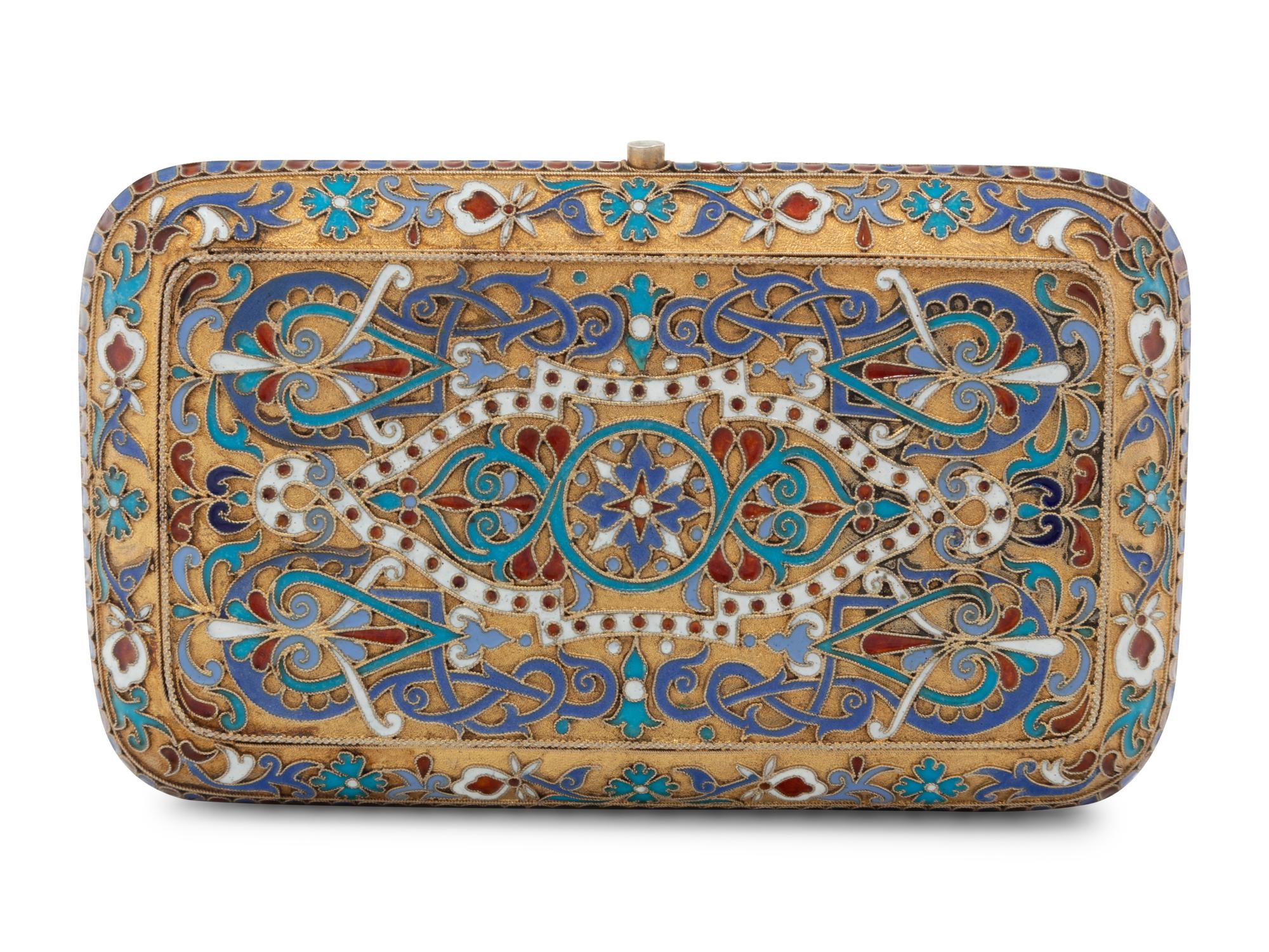A Russian Enameled Silver-Gilt Cigarette Case