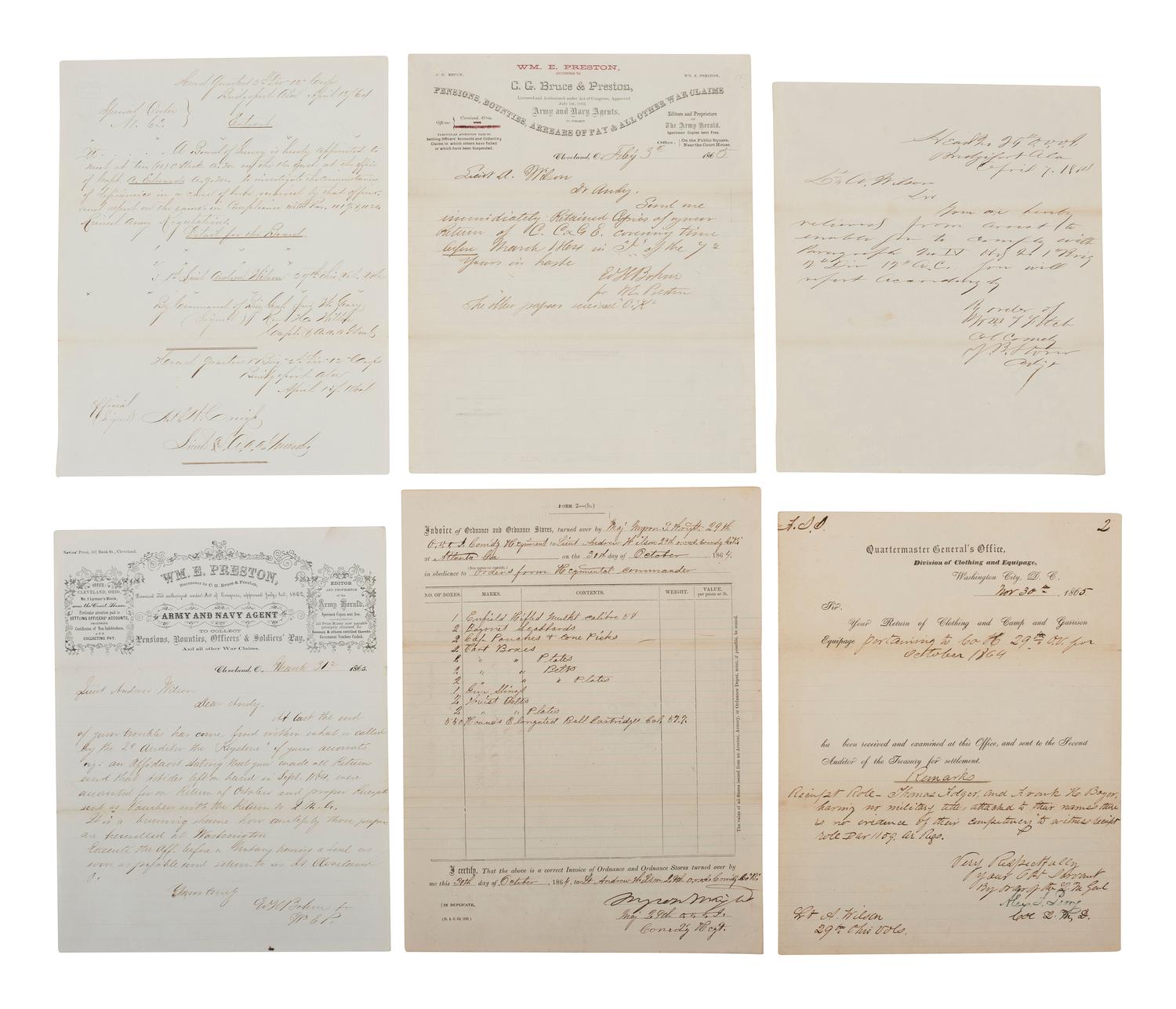[CIVIL WAR]. Small archive related to Lieut. Andrew Wilson, Co. B, 29th Ohio Volunteer Infantry.