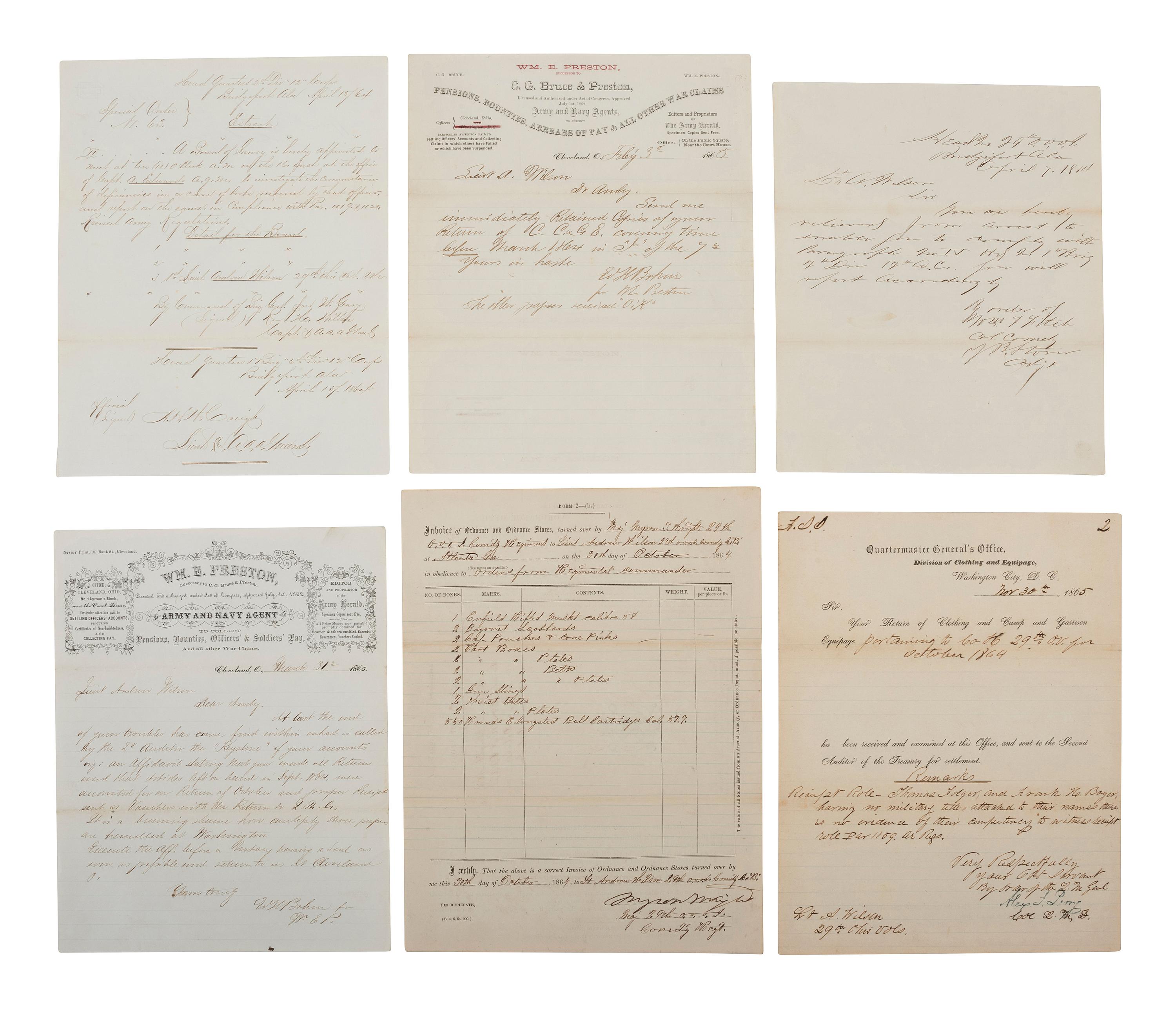 [CIVIL WAR]. Small archive related to Lieut. Andrew Wilson, Co. B, 29th Ohio Volunteer Infantry.