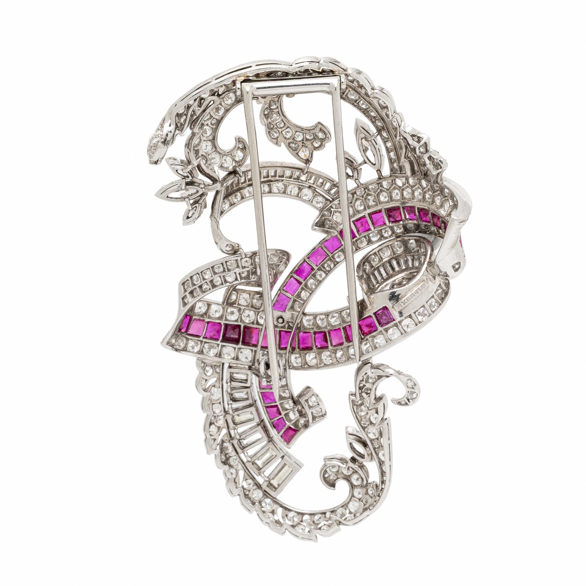 Diamond, Ruby, and Platinum Brooch
