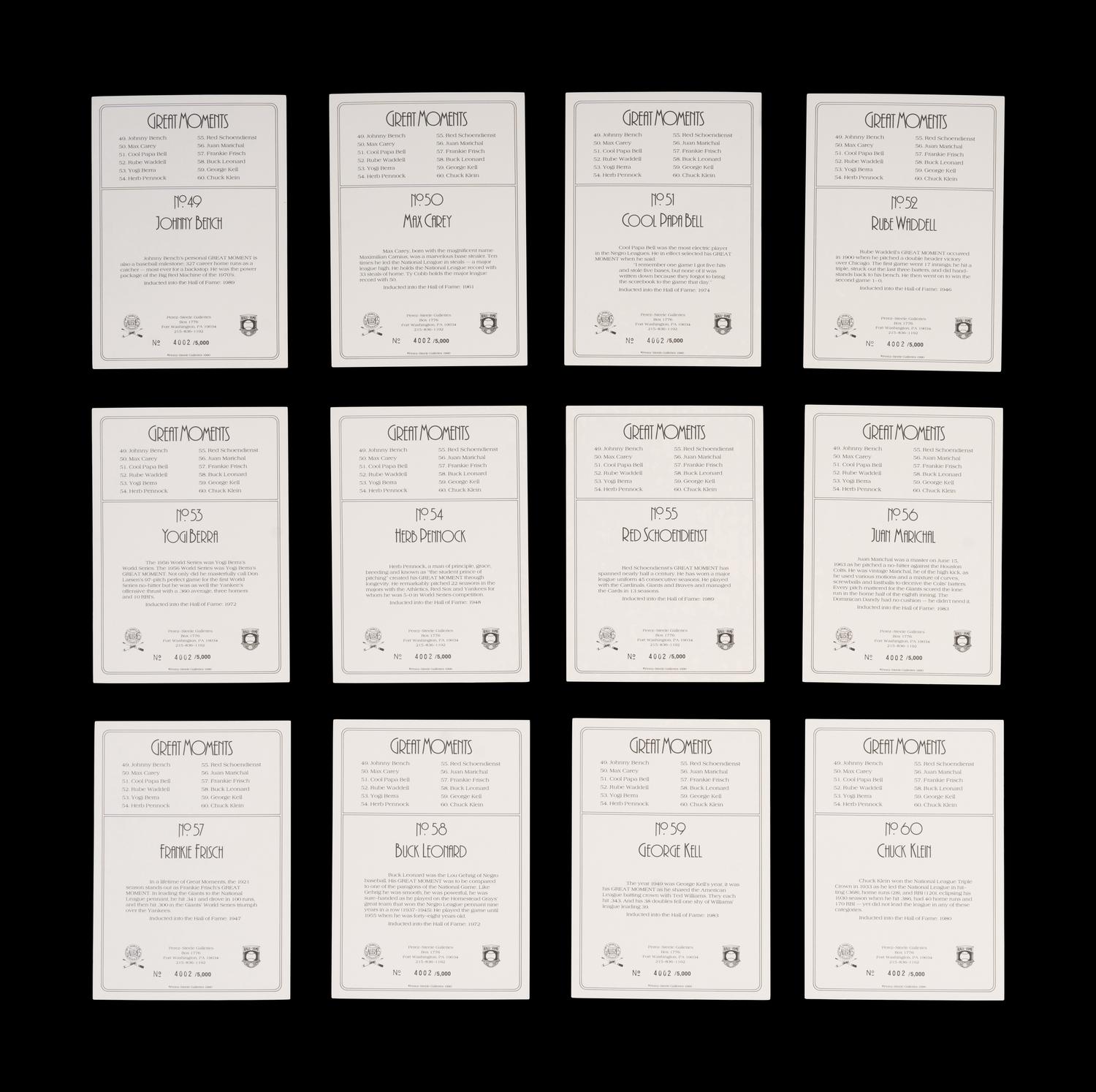 A Complete Run of 1984-97 Series One Through Nine Perez-Steele Baseball Hall of Fame Great Moments Cards