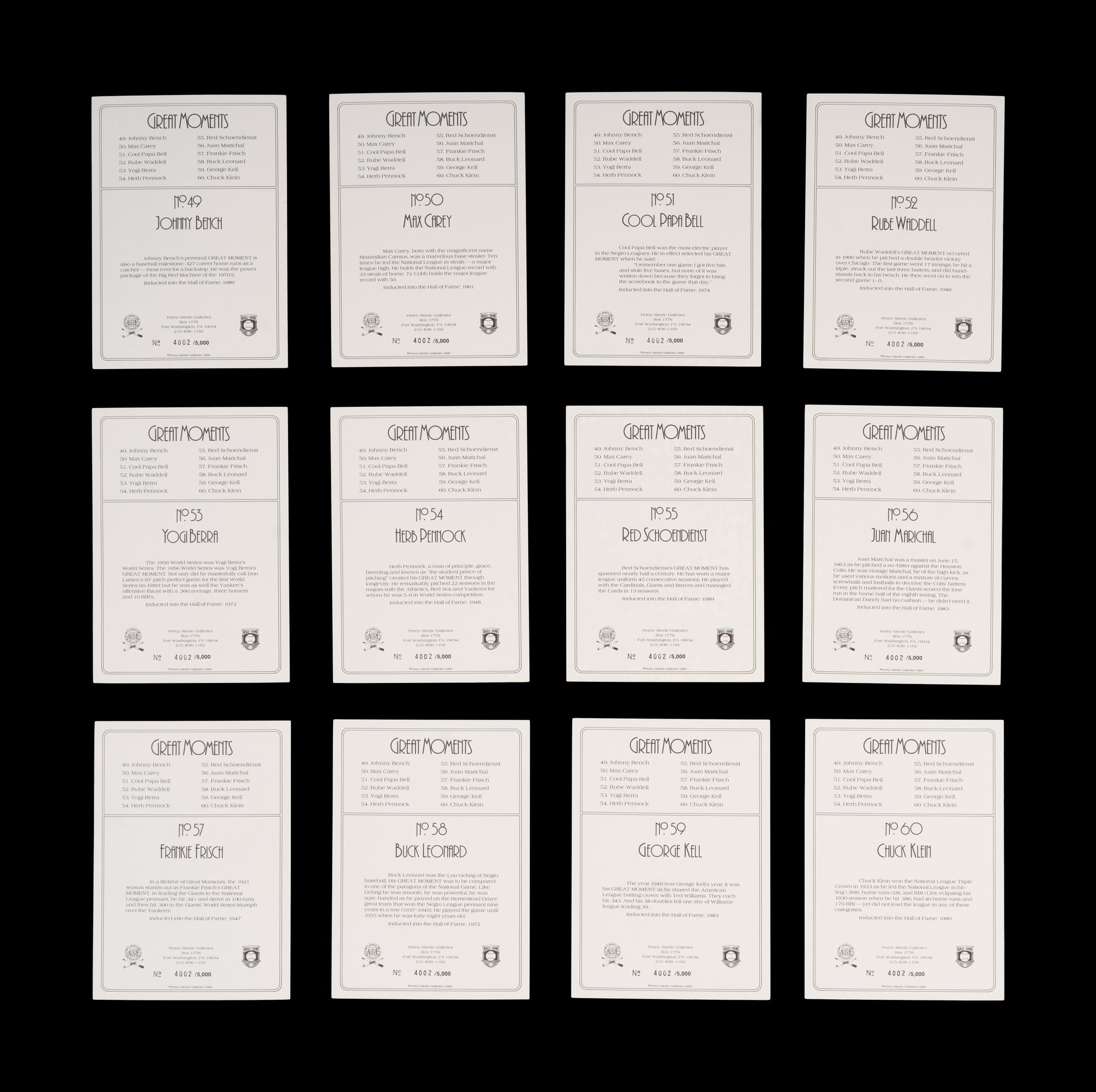 A Complete Run of 1984-97 Series One Through Nine Perez-Steele Baseball Hall of Fame Great Moments Cards