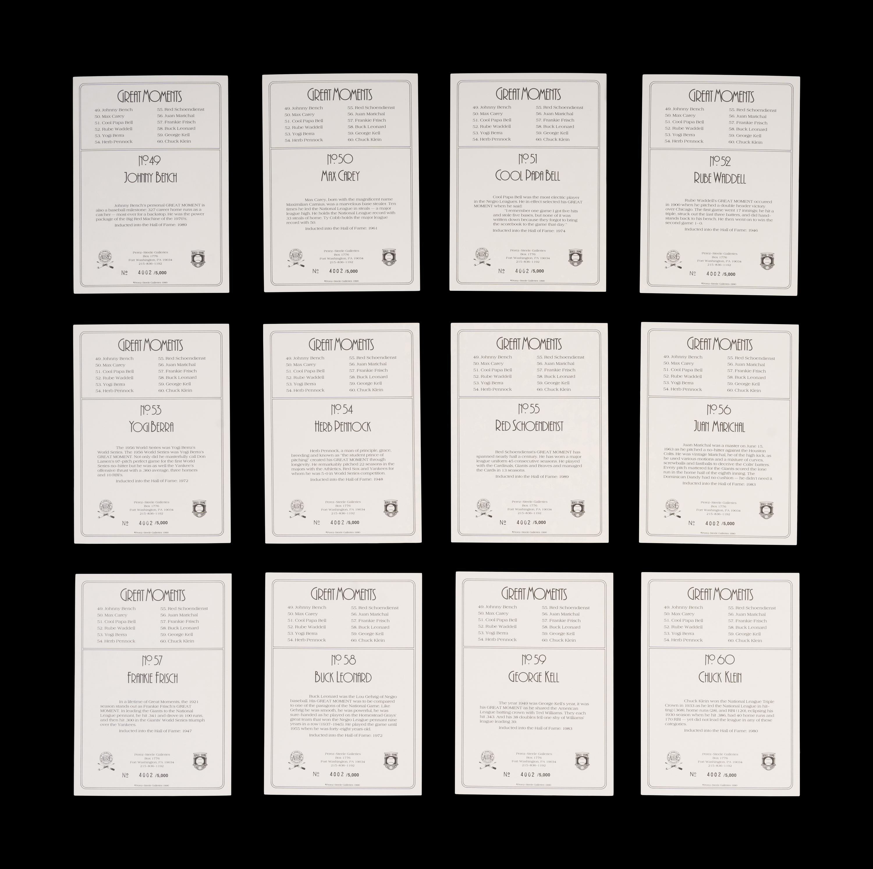 A Complete Run of 1984-97 Series One Through Nine Perez-Steele Baseball Hall of Fame Great Moments Cards