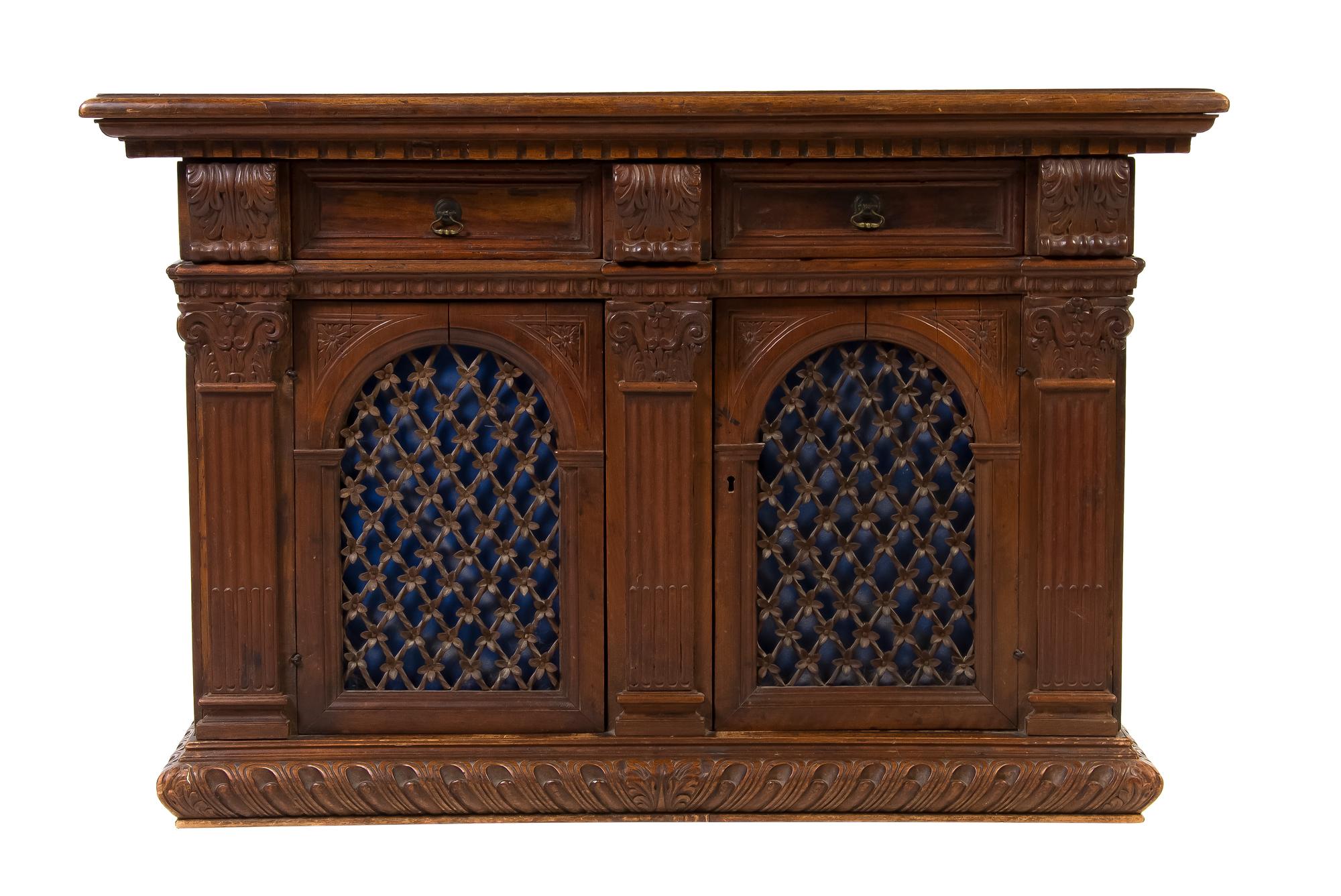 A Continental Oak Table Top Cabinet, Height 30 1/2 x width 44 3/4 x depth 15 1/2 inches.