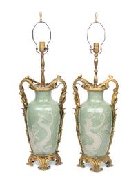 A Pair of French Gilt Bronze Mounted Chinese Celadon Porcelain Vases