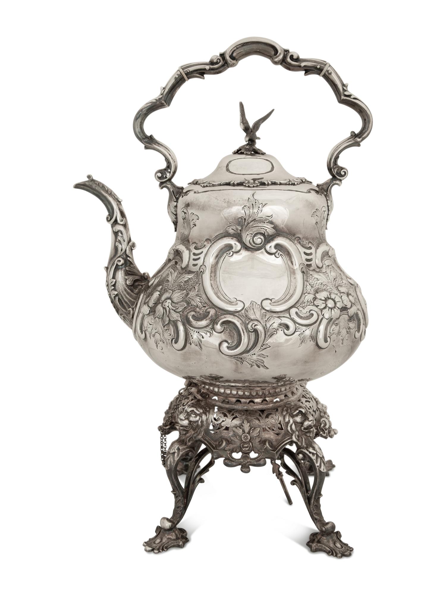 A Sheffield Silver-Plate Hot Water Kettle and Stand