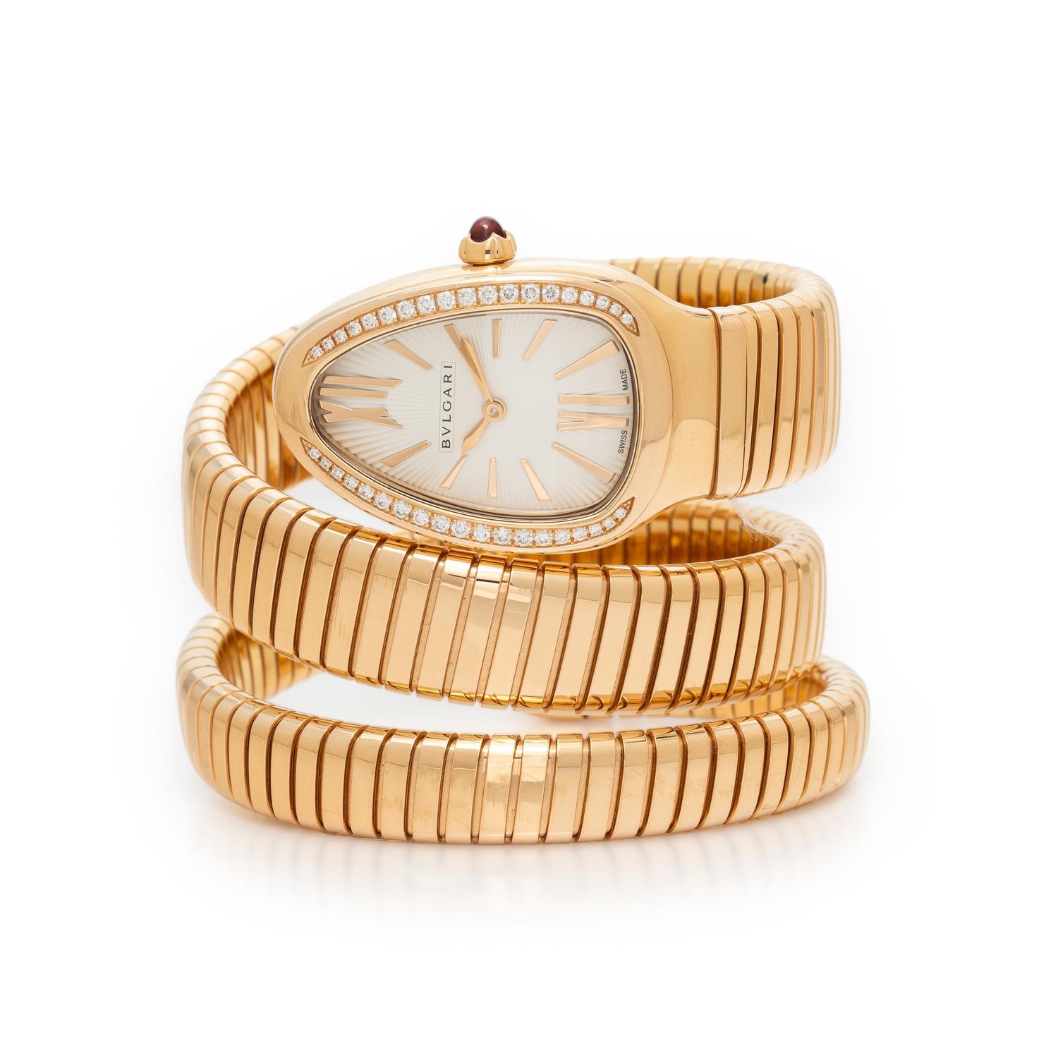 BULGARI, REF. 103002 'SERPENTI TUBOGAS' 18K ROSE GOLD WATCH WITH DIAMONDS, BOX AND PAPERS