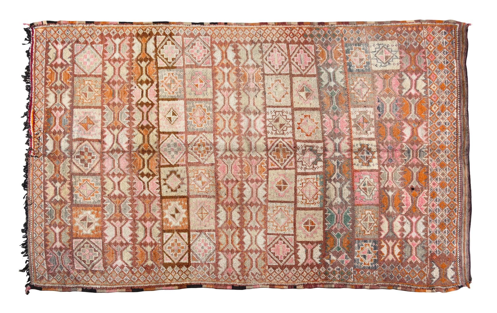 A Moroccan Hooked Rug 9 feet 1 inch x 5 feet 10 inches.