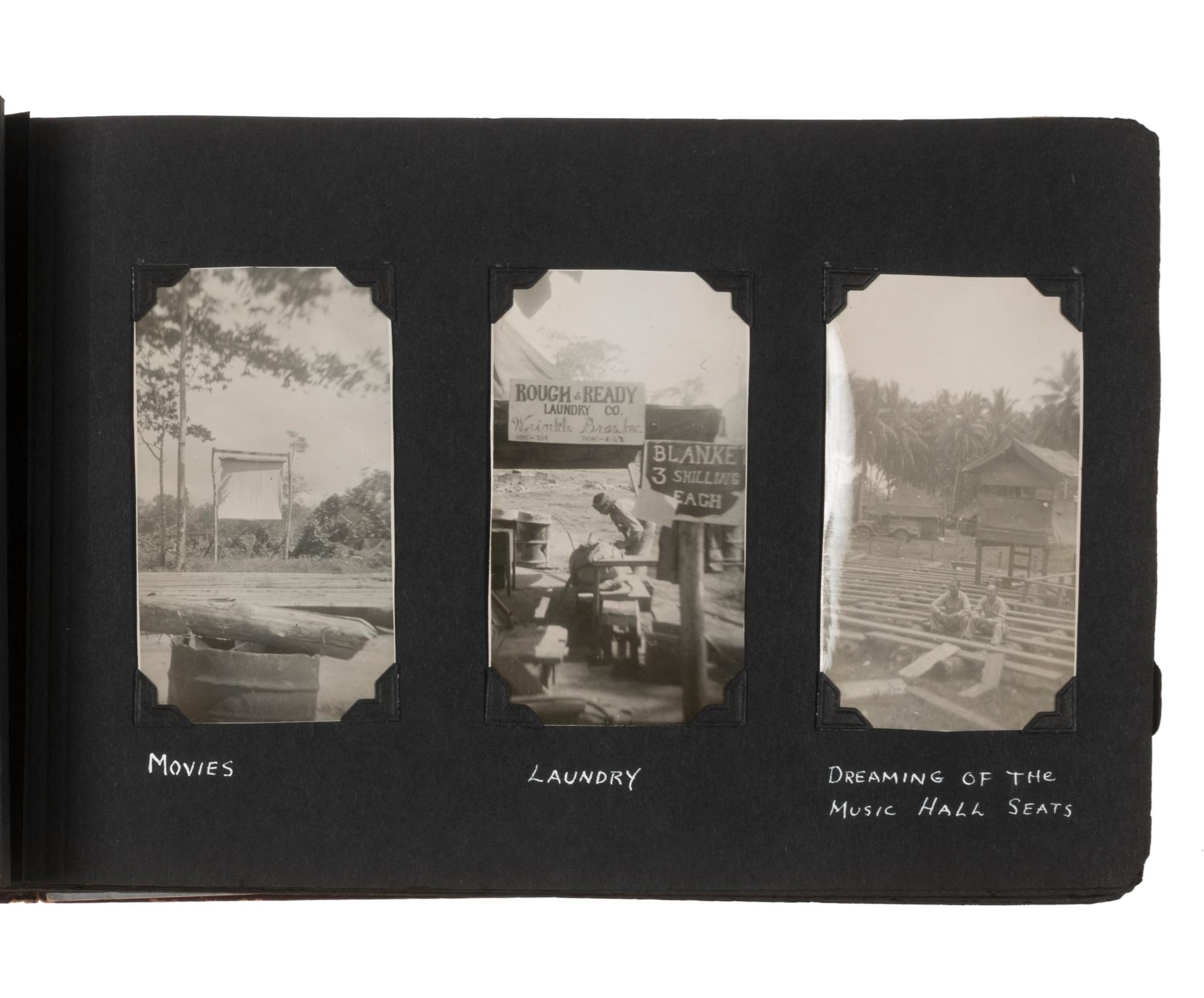 [WORLD WAR II]. Photograph album detailing the experiences of two Indiana military units in the Pacific Theater. Oro Bay, New Guinea, and Tacloban & Leyte, Philippines: n.p., 1944-1945.