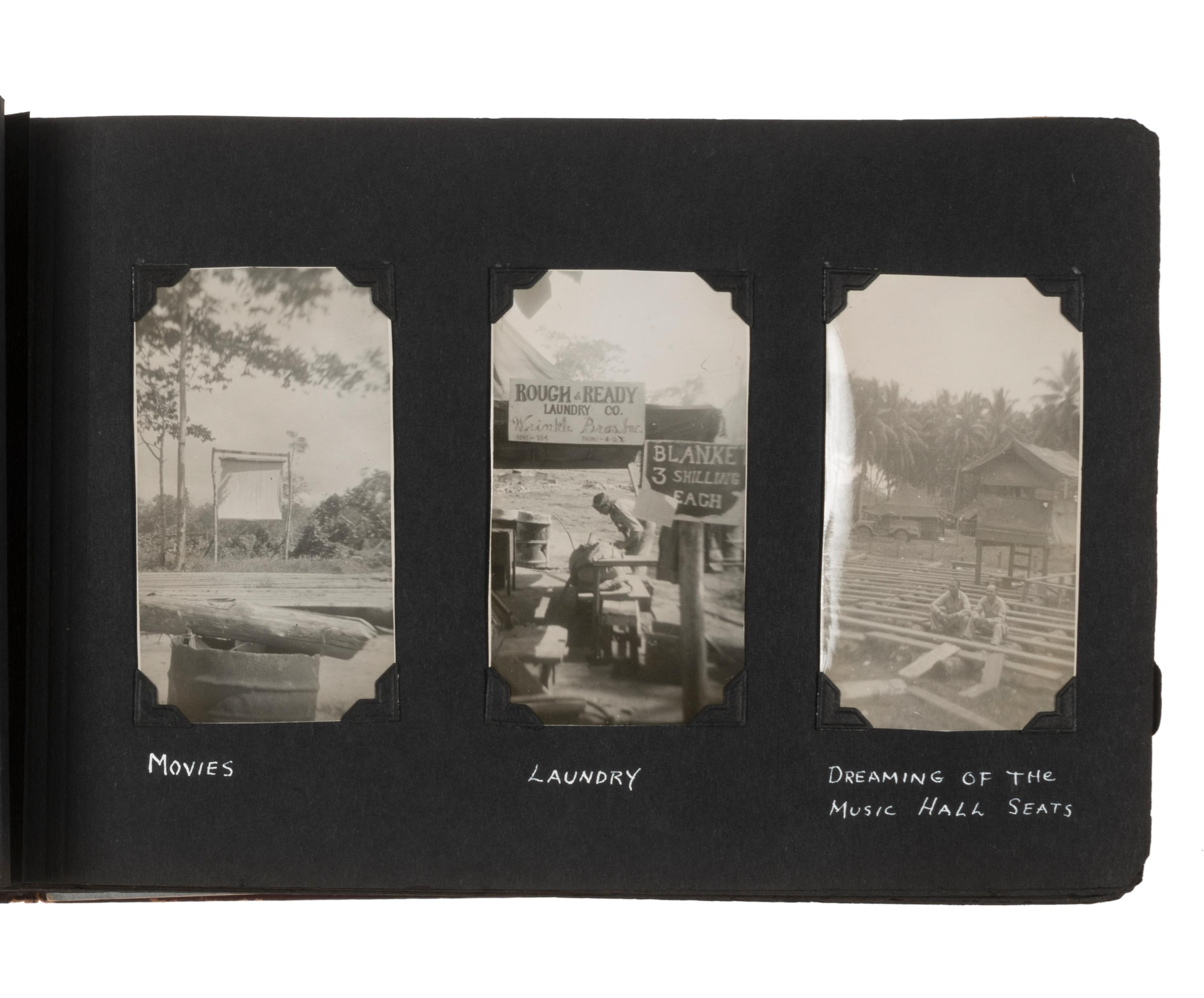 [WORLD WAR II]. Photograph album detailing the experiences of two Indiana military units in the Pacific Theater. Oro Bay, New Guinea, and Tacloban & Leyte, Philippines: n.p., 1944-1945.
