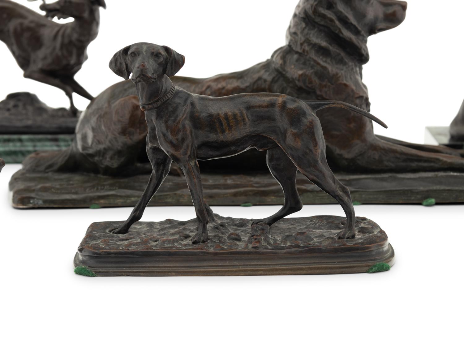 A Group of Seven French Bronze and Patinated Metal Animalier Groups
