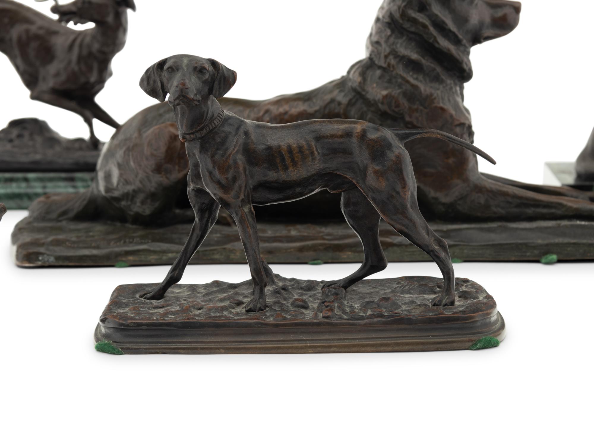 A Group of Seven French Bronze and Patinated Metal Animalier Groups