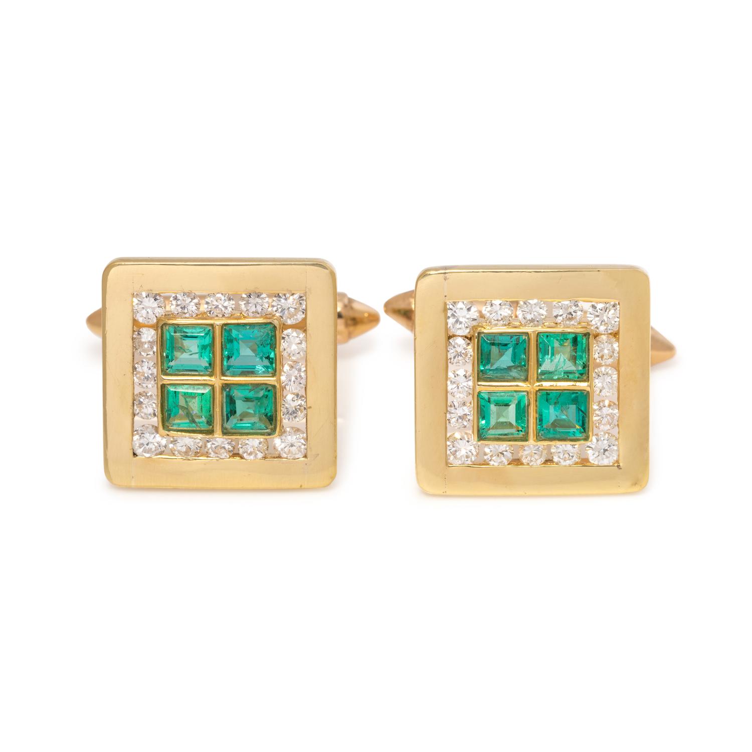 EMERALD AND DIAMOND CUFFLINKS
