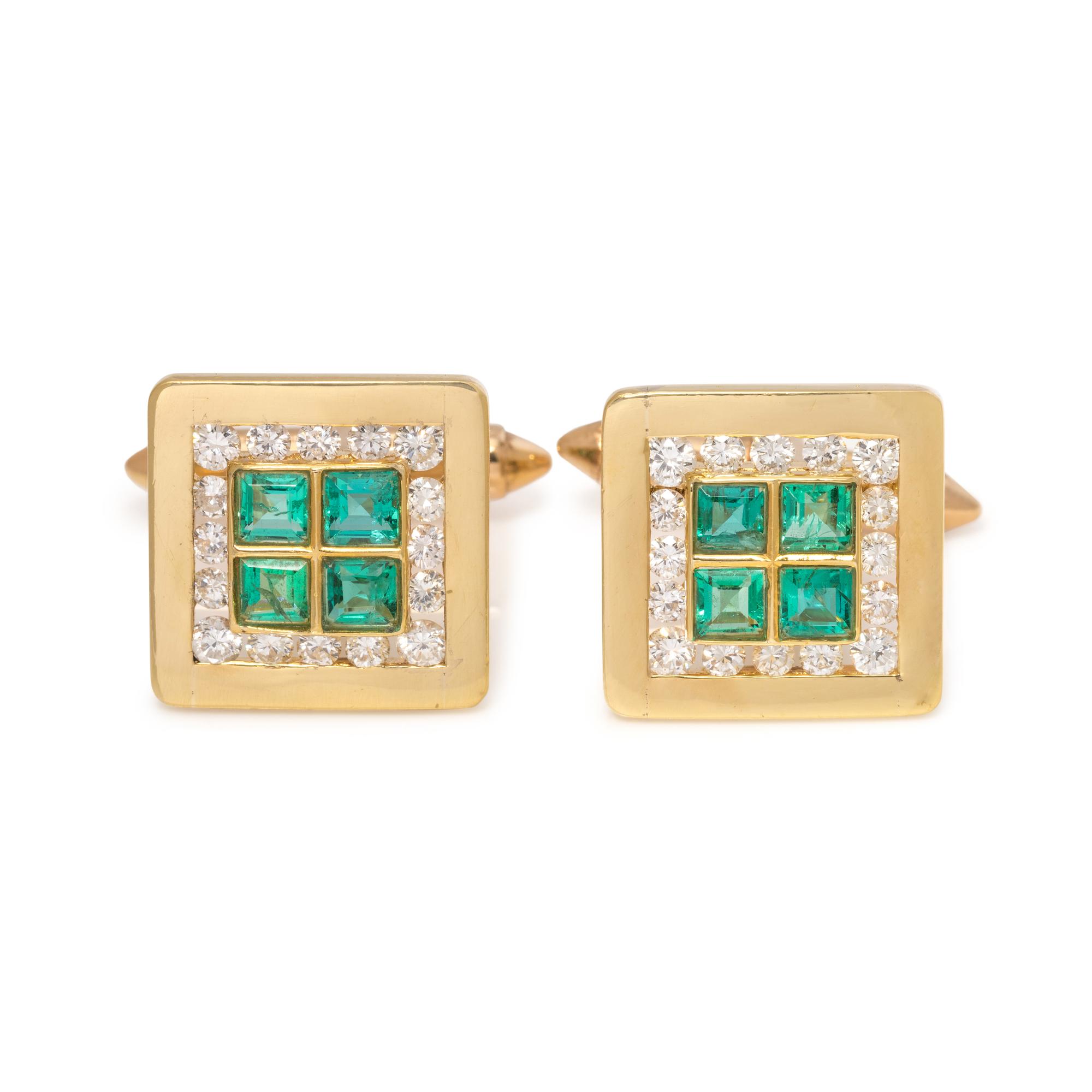 EMERALD AND DIAMOND CUFFLINKS
