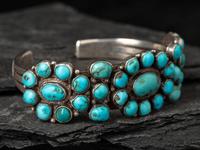 Navajo or Zuni Silver and Turquoise Cluster Cuff Bracelet