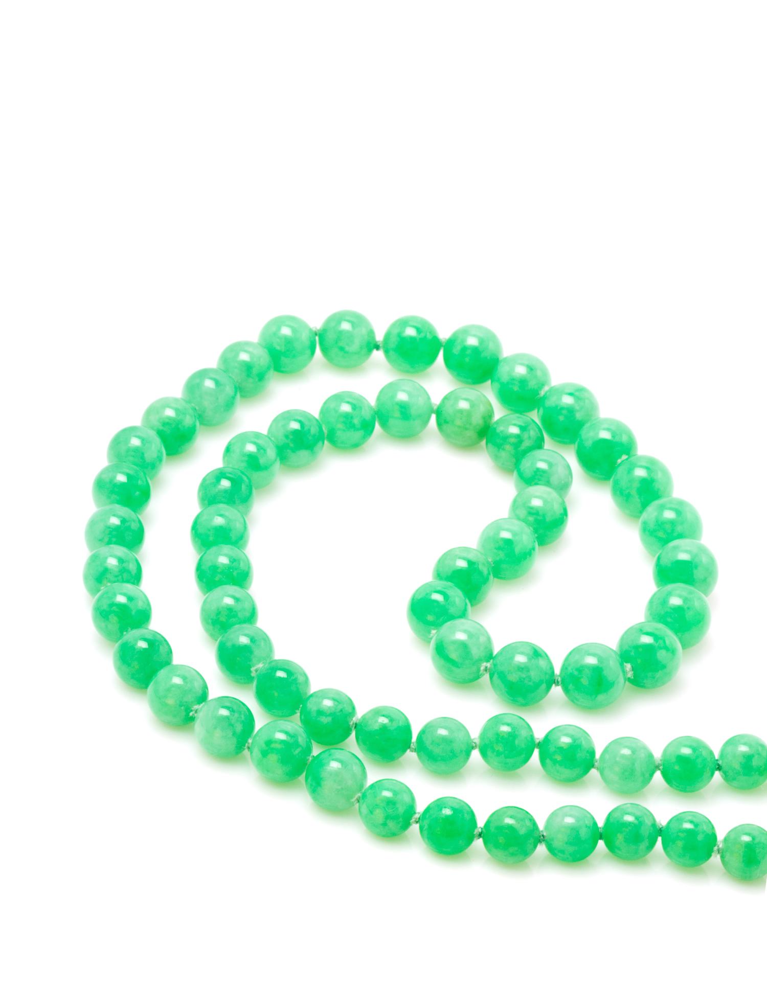 A Graduated Single Strand Jadeite Jade Bead Necklace,