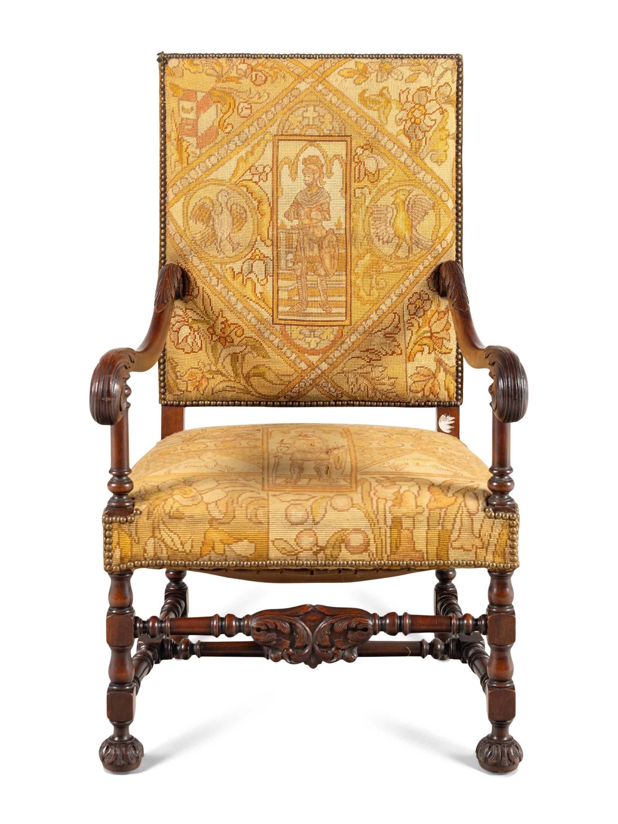 A William and Mary Style Carved Walnut Armchair