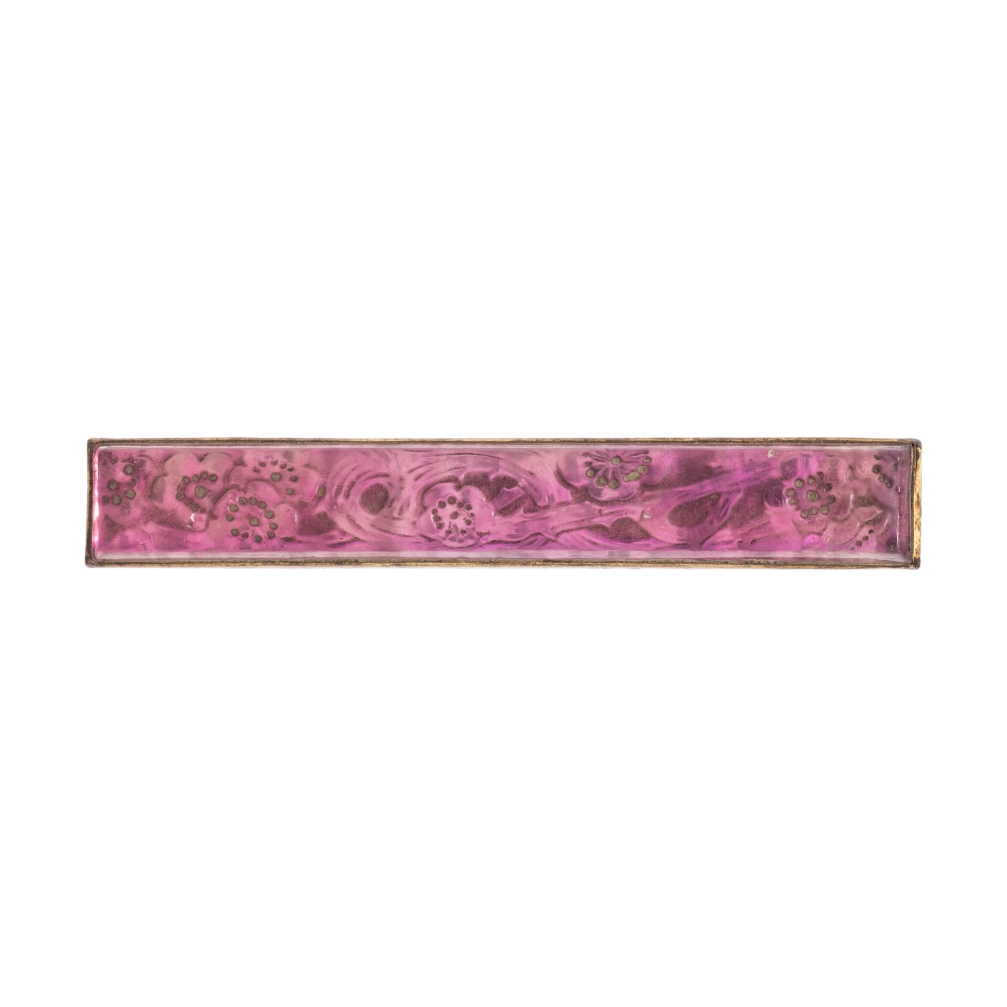 LALIQUE, GLASS 'BARRETTE AUBÈPINES' BROOCH