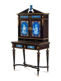 A Napoleon III Ebonized and Glazed Pottery Plaque-Mounted Secrétaire