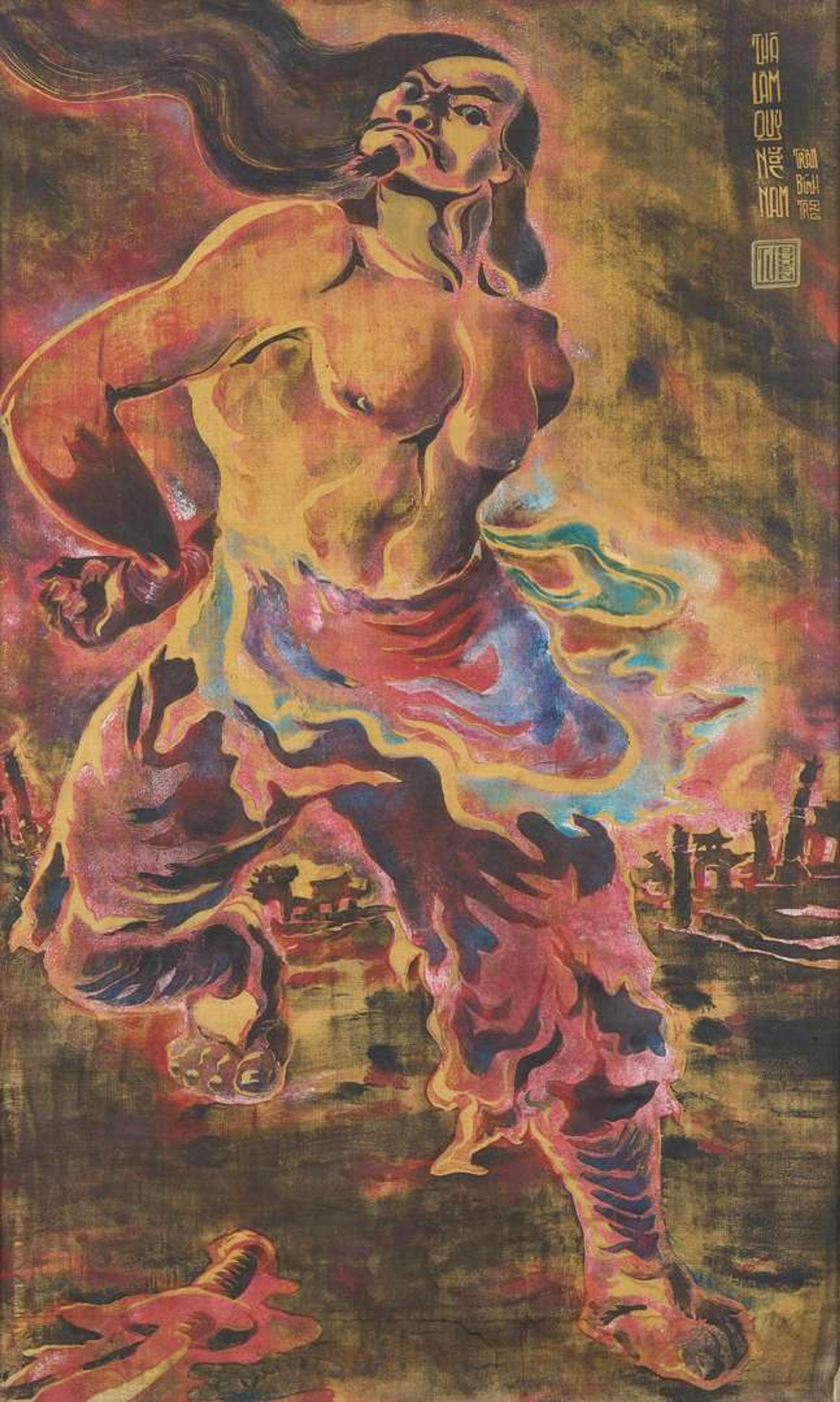 Tu Duyen (Nguyen Van Duyen, 1915-2012), 越南絲綢版畫“保義王陳平仲”