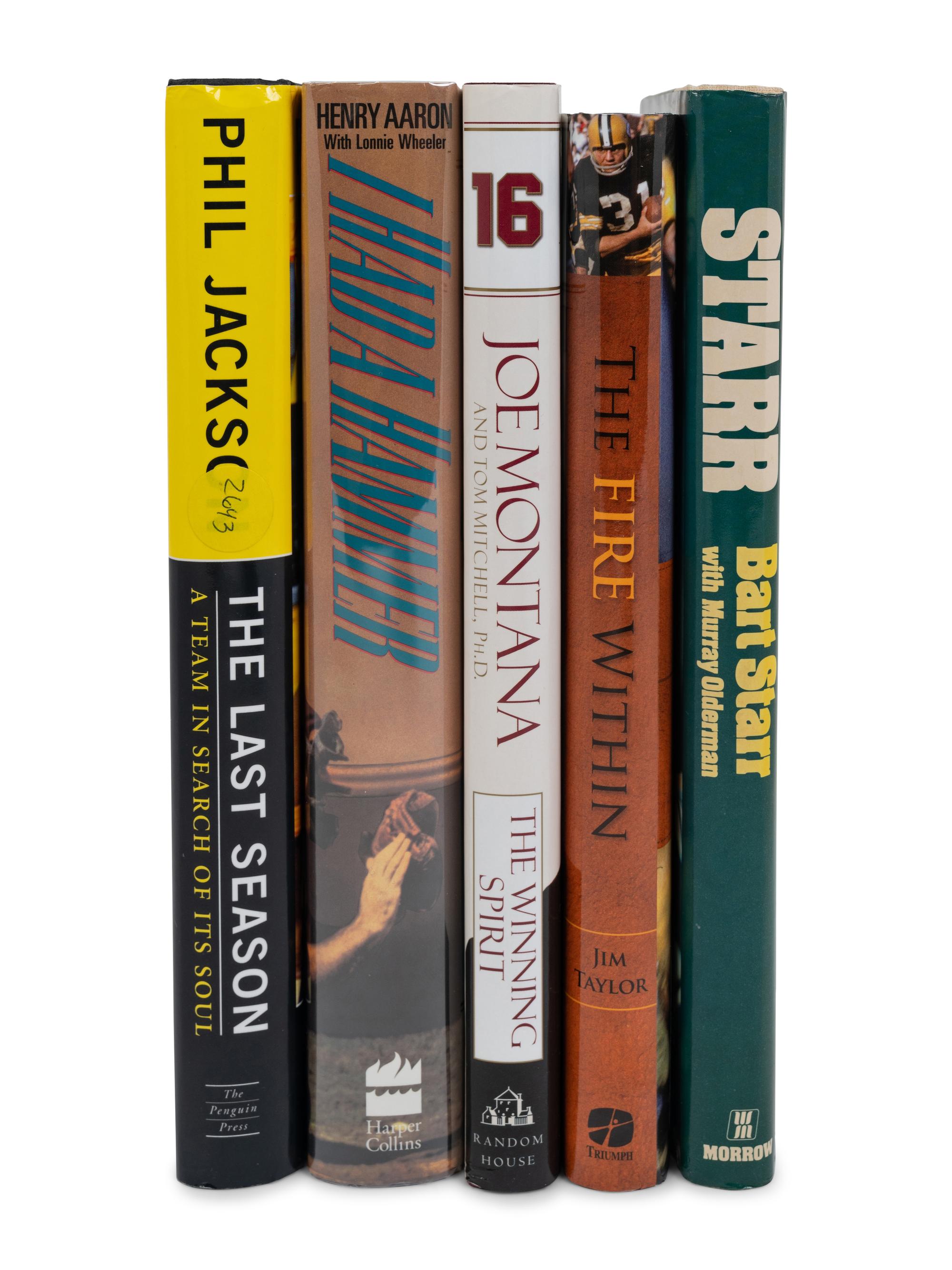 A Group of 5 Signed Autograph Books From Notable Hall of Fame Athletes Including Hank Aaron, Bart Starr, Joe Montana and Phil Jackson,