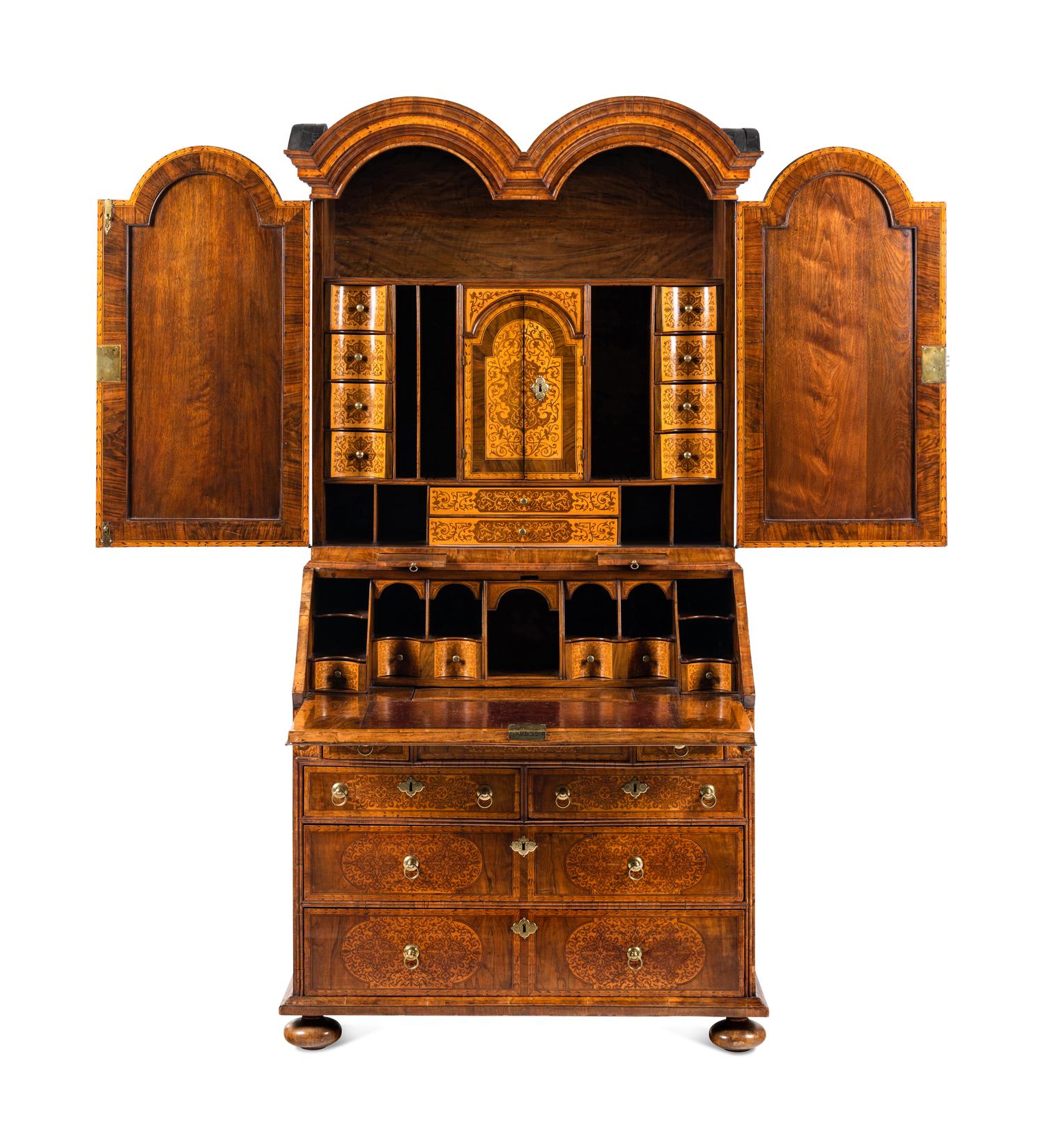 A William and Mary Walnut and Marquetry Bureau Cabinet