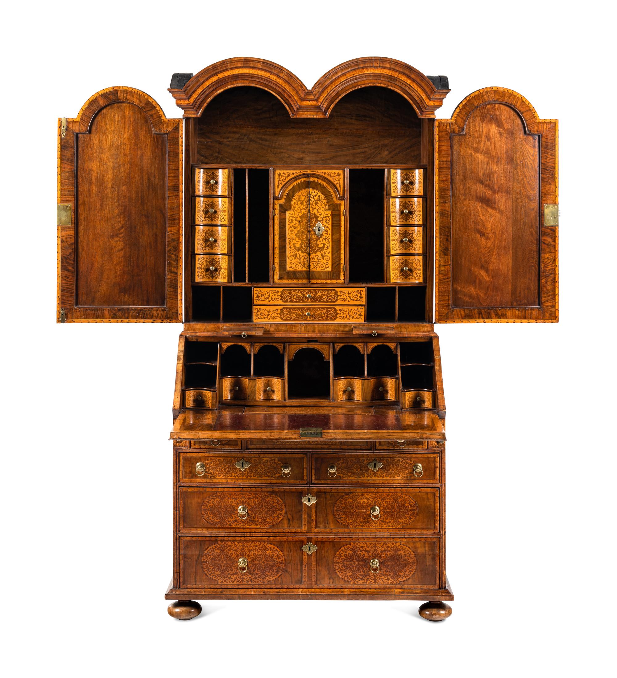 A William and Mary Walnut and Marquetry Bureau Cabinet