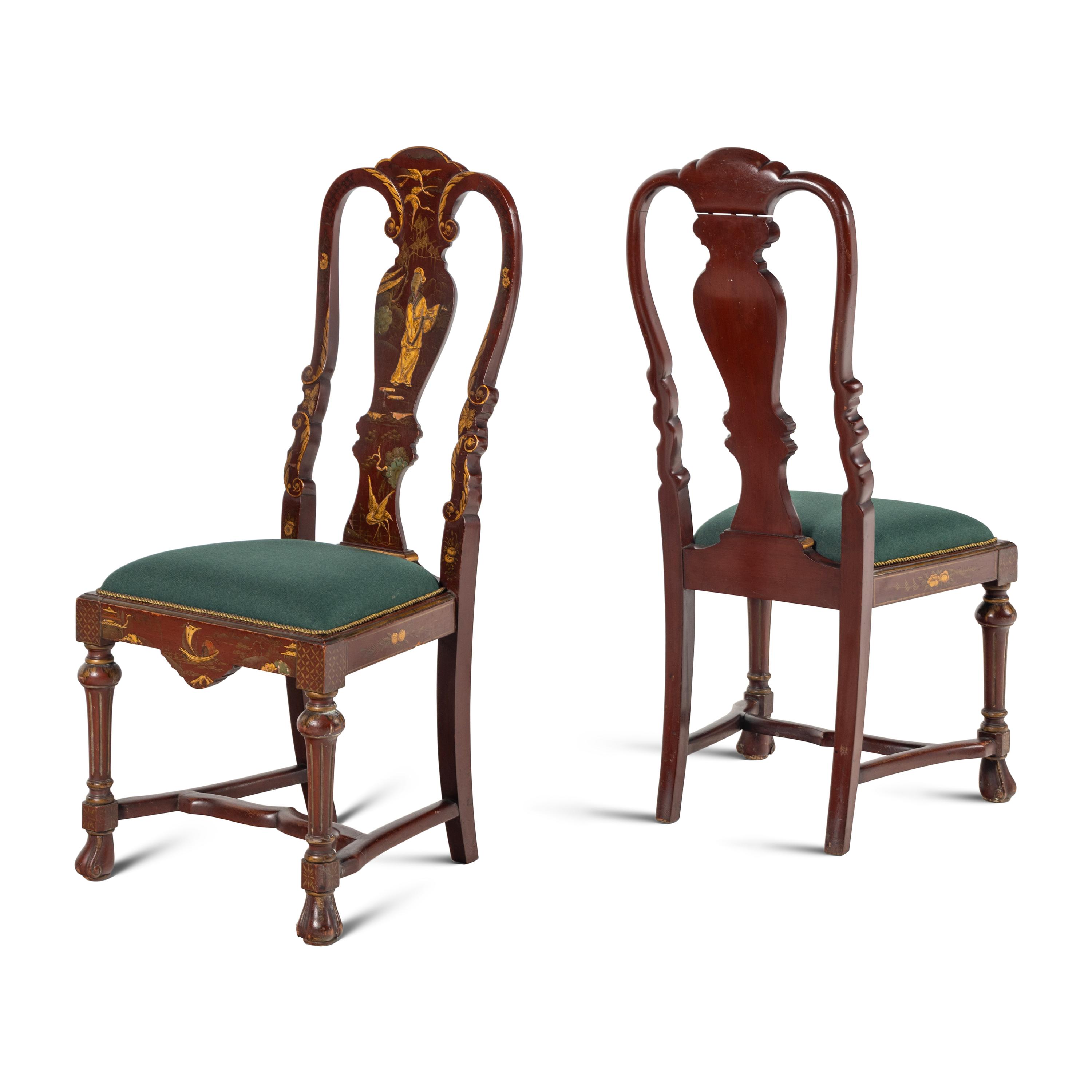 A Pair of English Red-Japanned Side Chairs