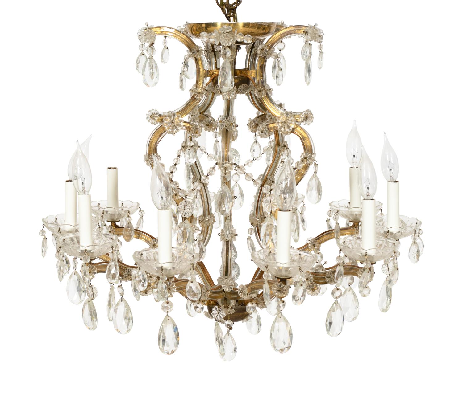 A Venetian Cased Glass Eight-Light Chandelier