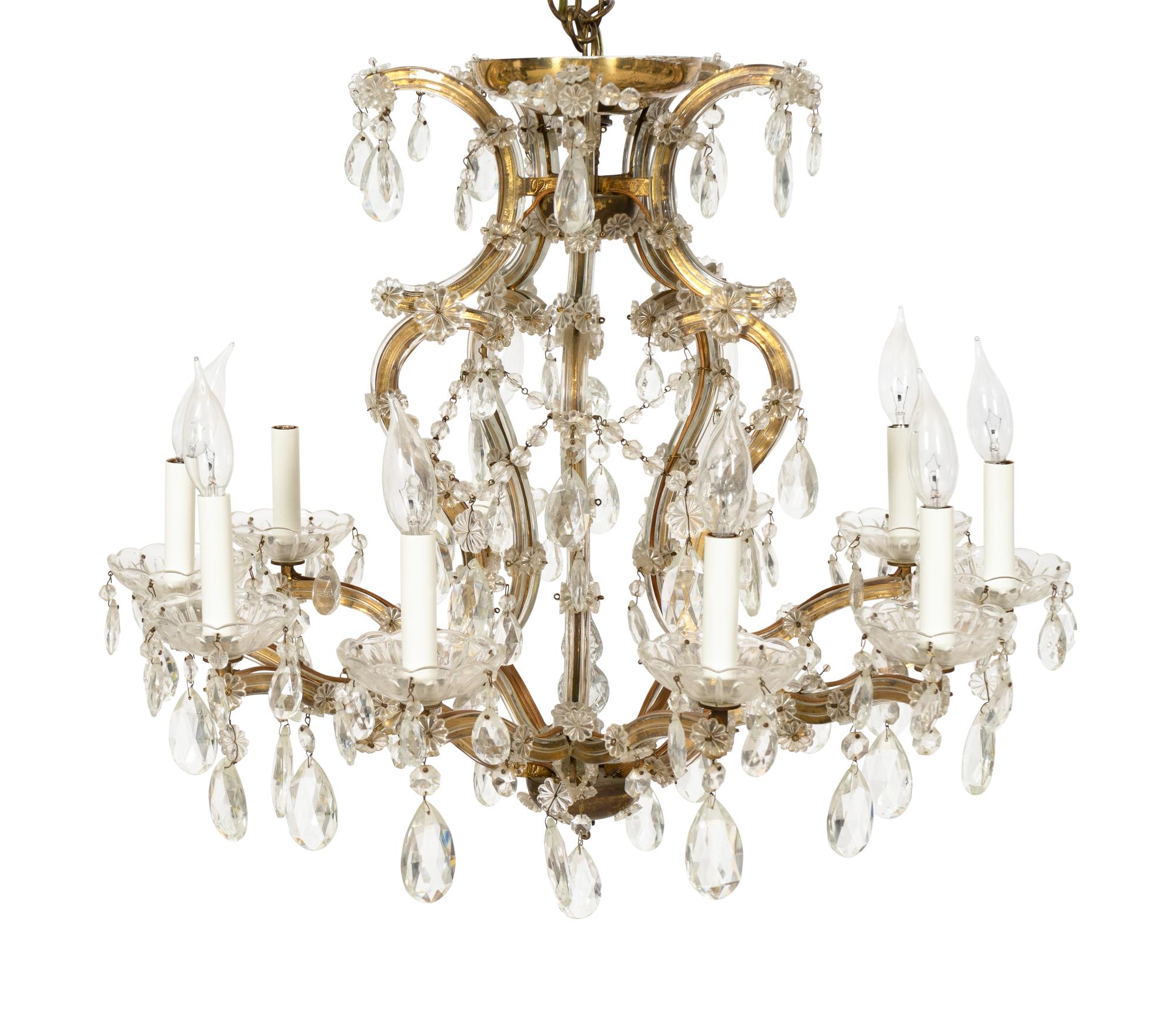 A Venetian Cased Glass Eight-Light Chandelier