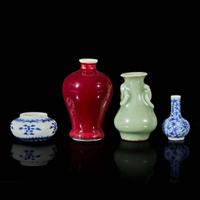A group of four small Chinese porcelain and stoneware items 袖珍瓷器陶器一组四件 Ming-Qing dynasties ???