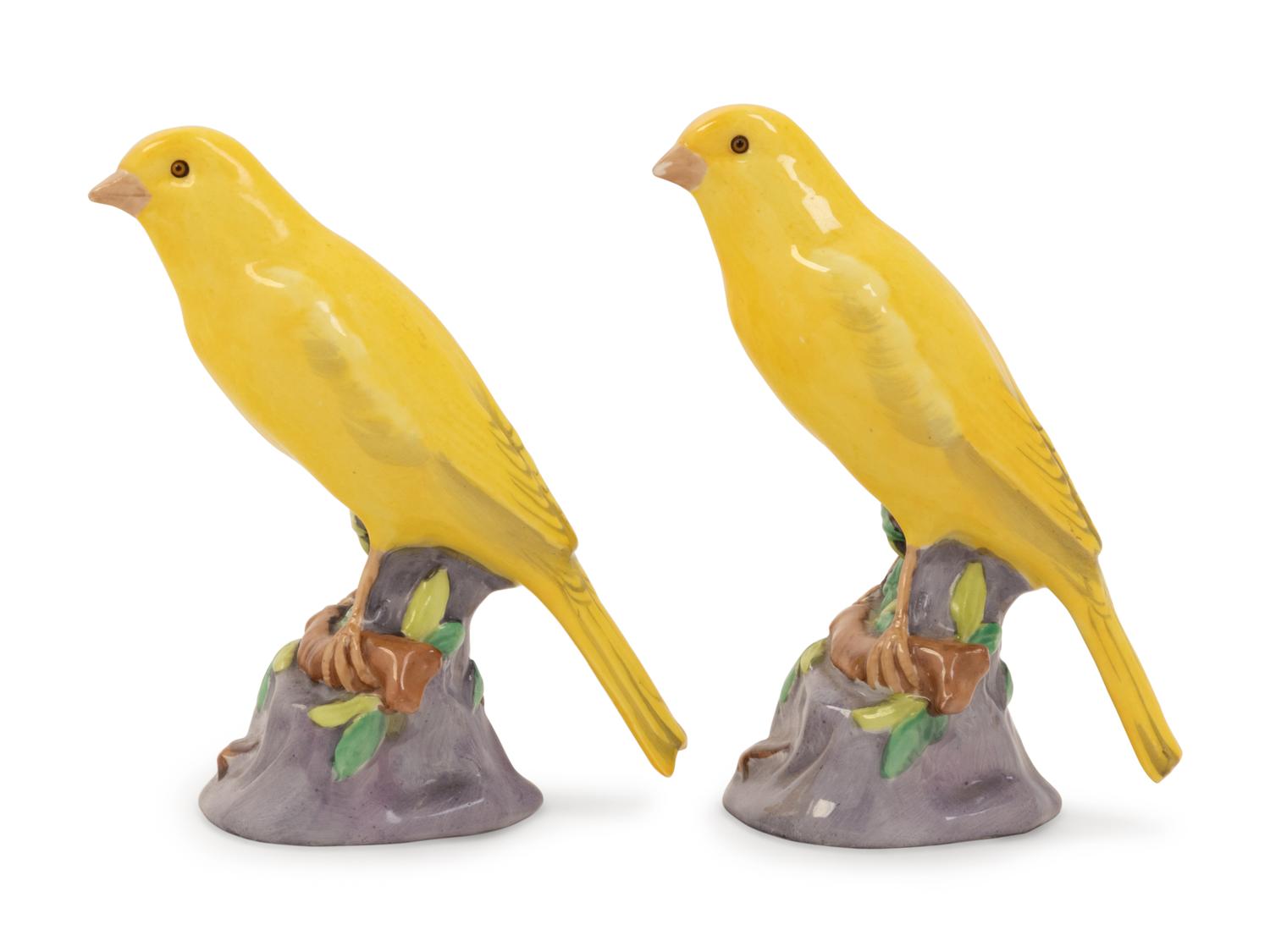 A Pair of Copeland Spode Porcelain Canary Figures