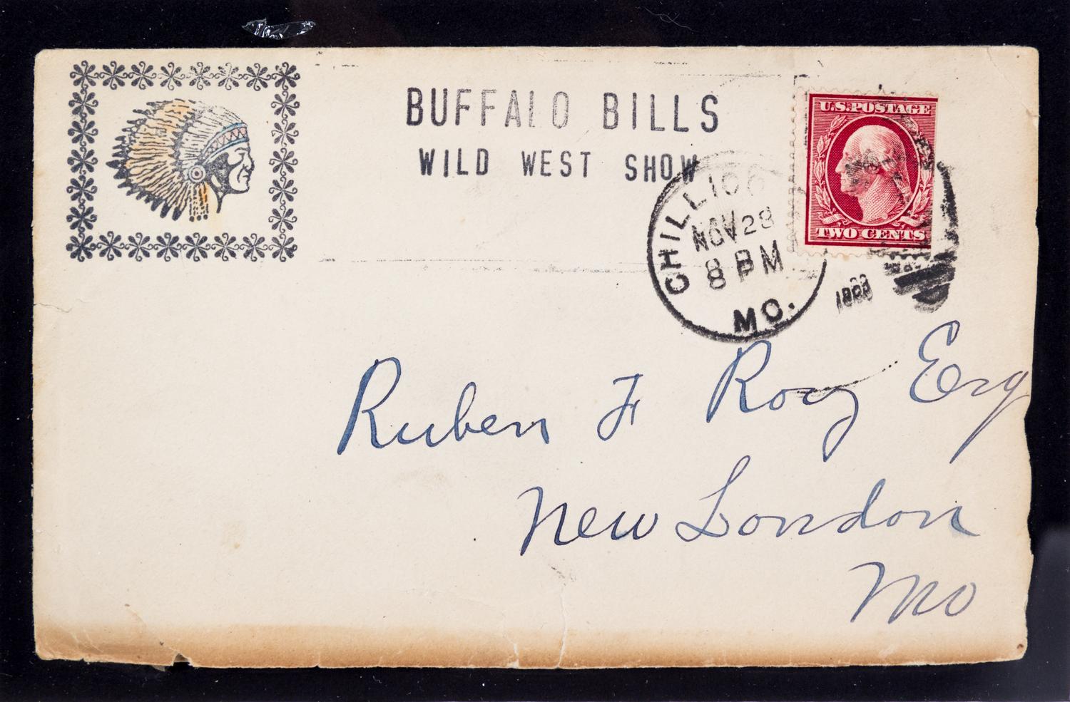 (BUFFALO BILL) CODY, WILLIAM. A check to William Cody for $400.00, August 2, 1929. With envelope w/orig. Buffalo Bill show stamp.