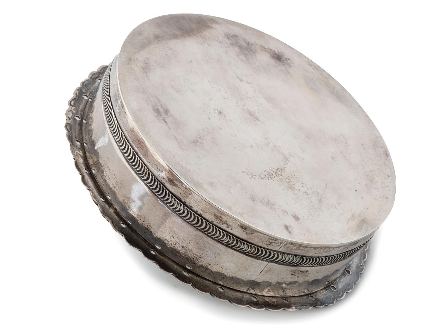 Navajo Silver Lidded Box, with Turquoise Inlaid Finial