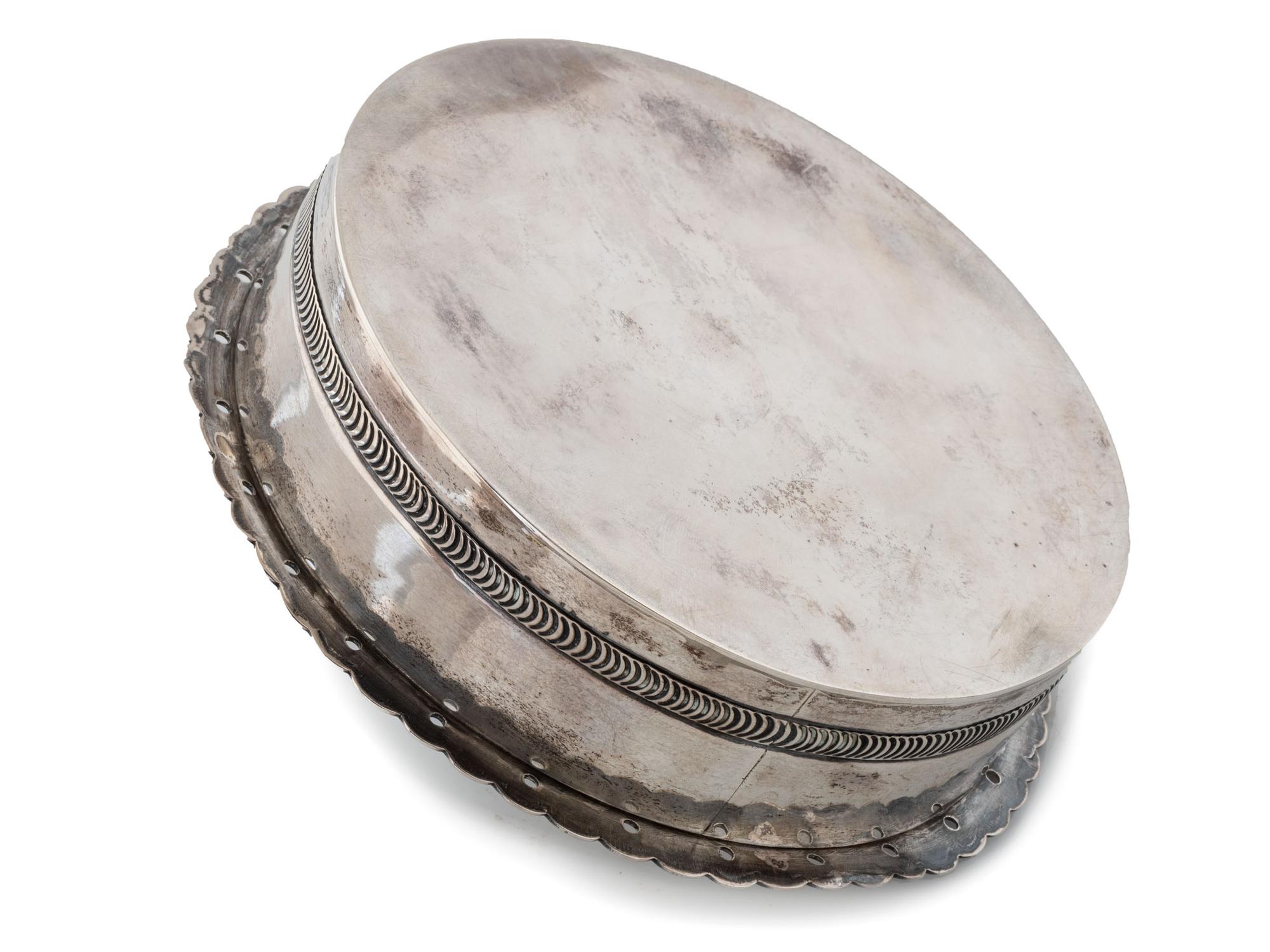 Navajo Silver Lidded Box, with Turquoise Inlaid Finial
