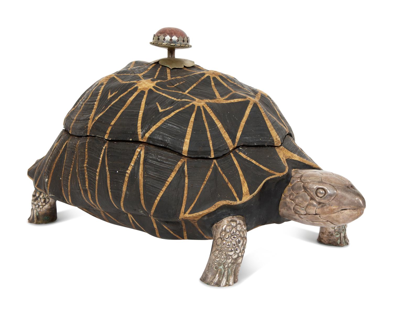 An Anthony Redmile Silver-Plate, Resin and Hardstone Sculpted Tortoise Box