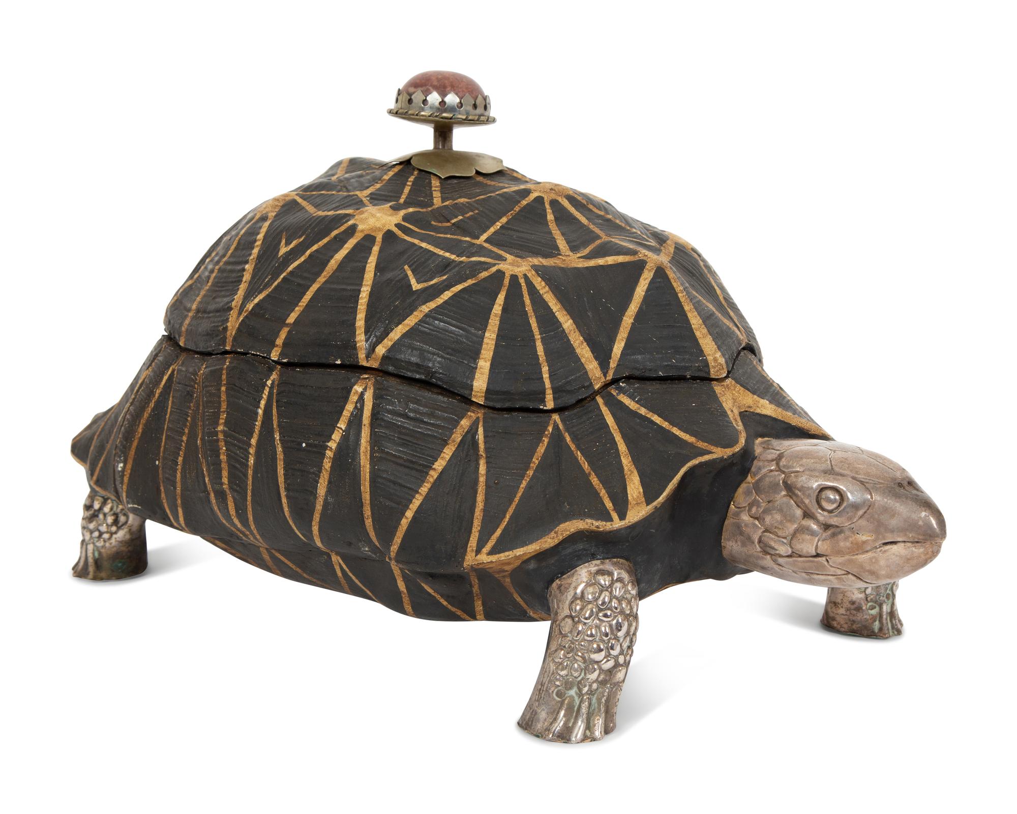 An Anthony Redmile Silver-Plate, Resin and Hardstone Sculpted Tortoise Box