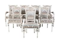 A Set of Eight Painted Louis XVI Style Dining Chairs Height 40 1/2 inches. — SECOND HALF 20TH CENTURY