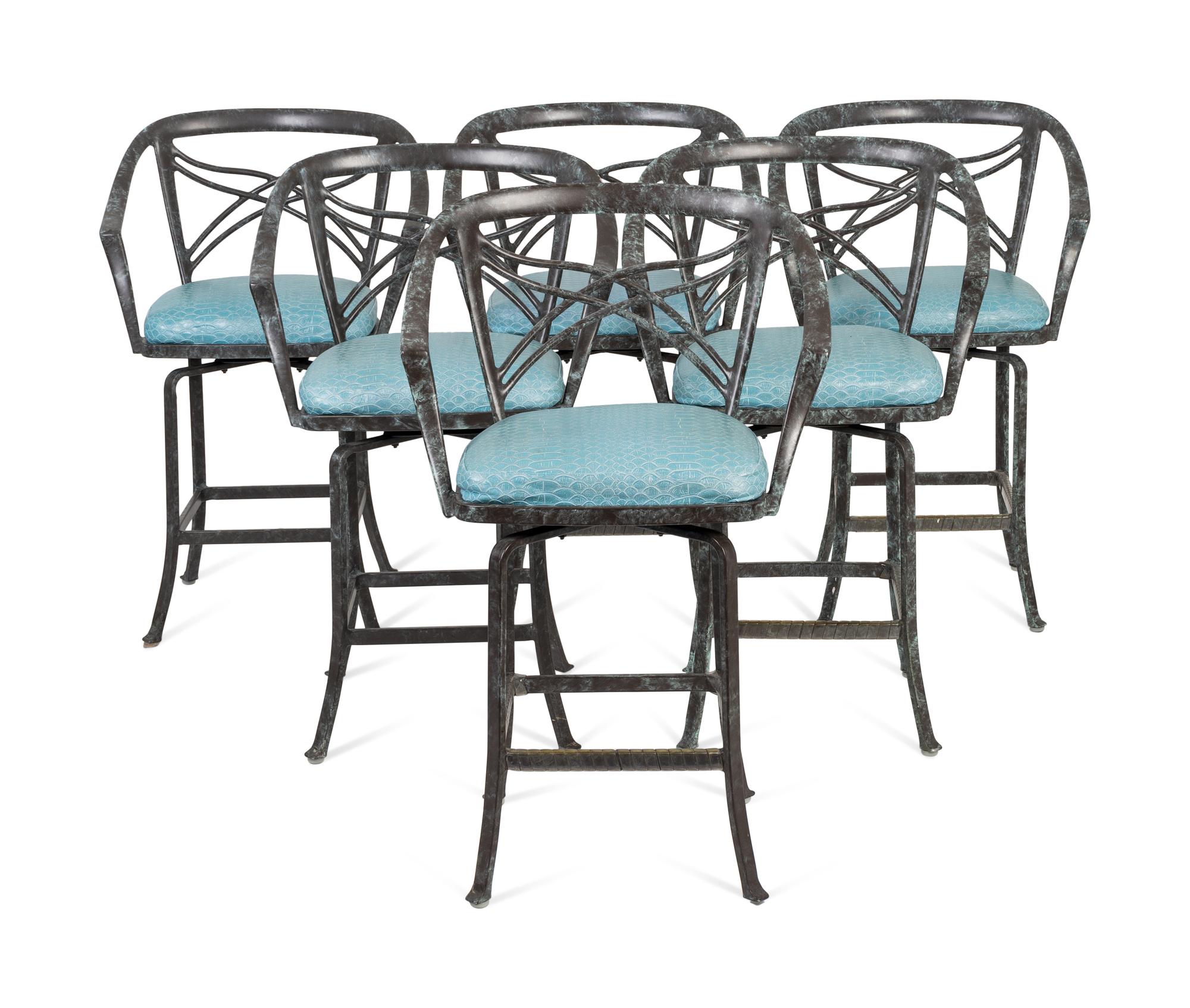 A Set of Six Patinated Metal Bar Stools — 20TH CENTURY