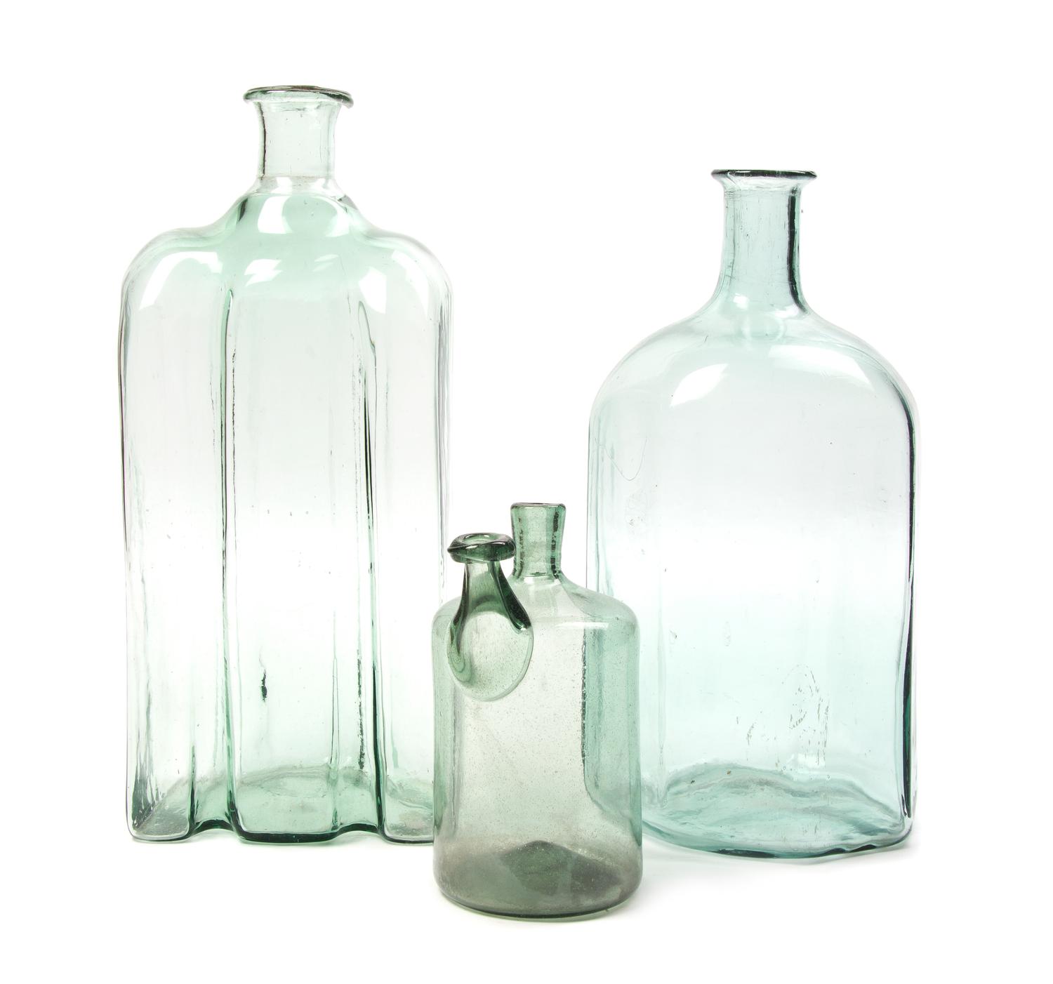 Three American Blown Glass Bottles, Height of tallest 14 inches.