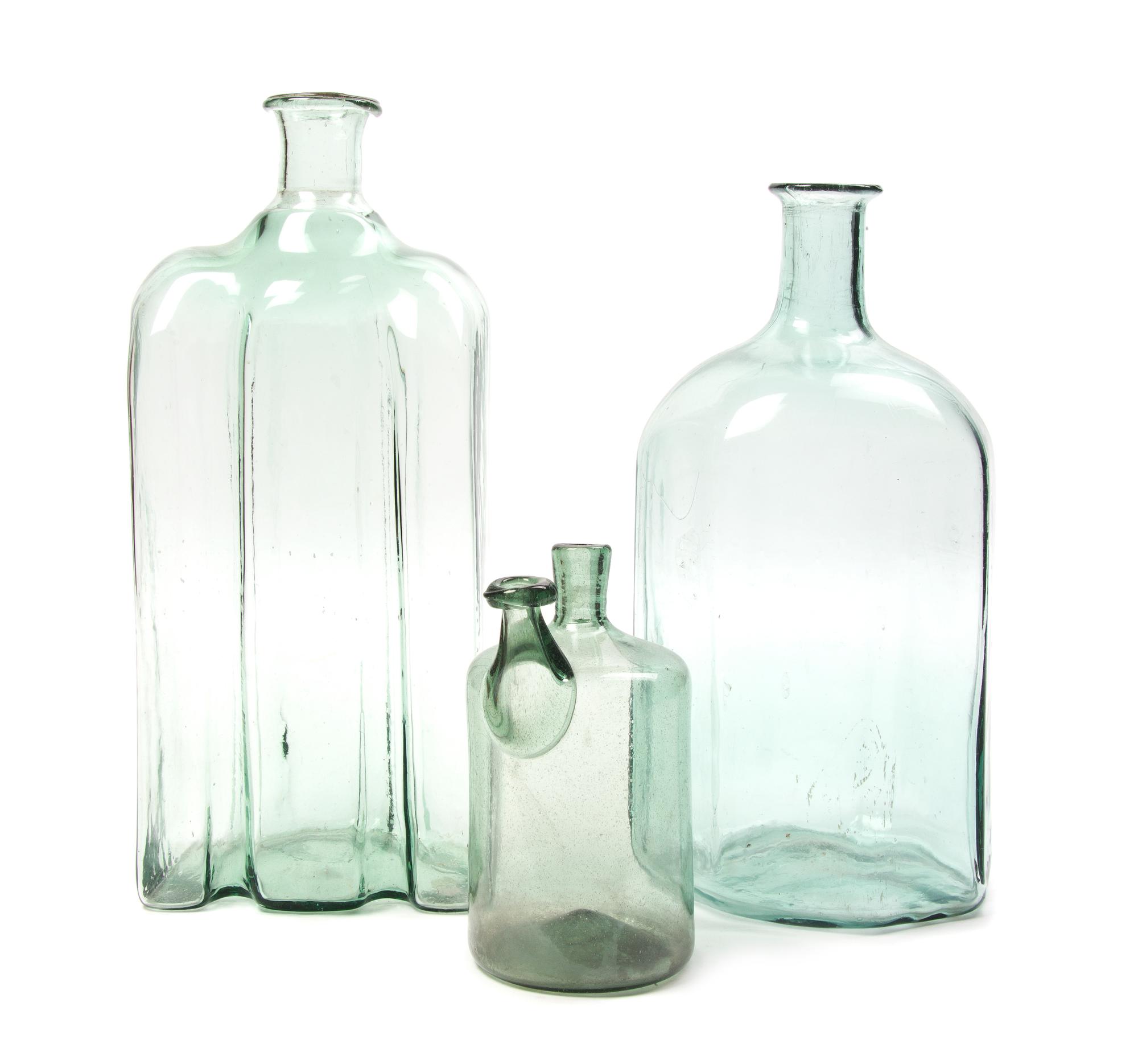 Three American Blown Glass Bottles, Height of tallest 14 inches.