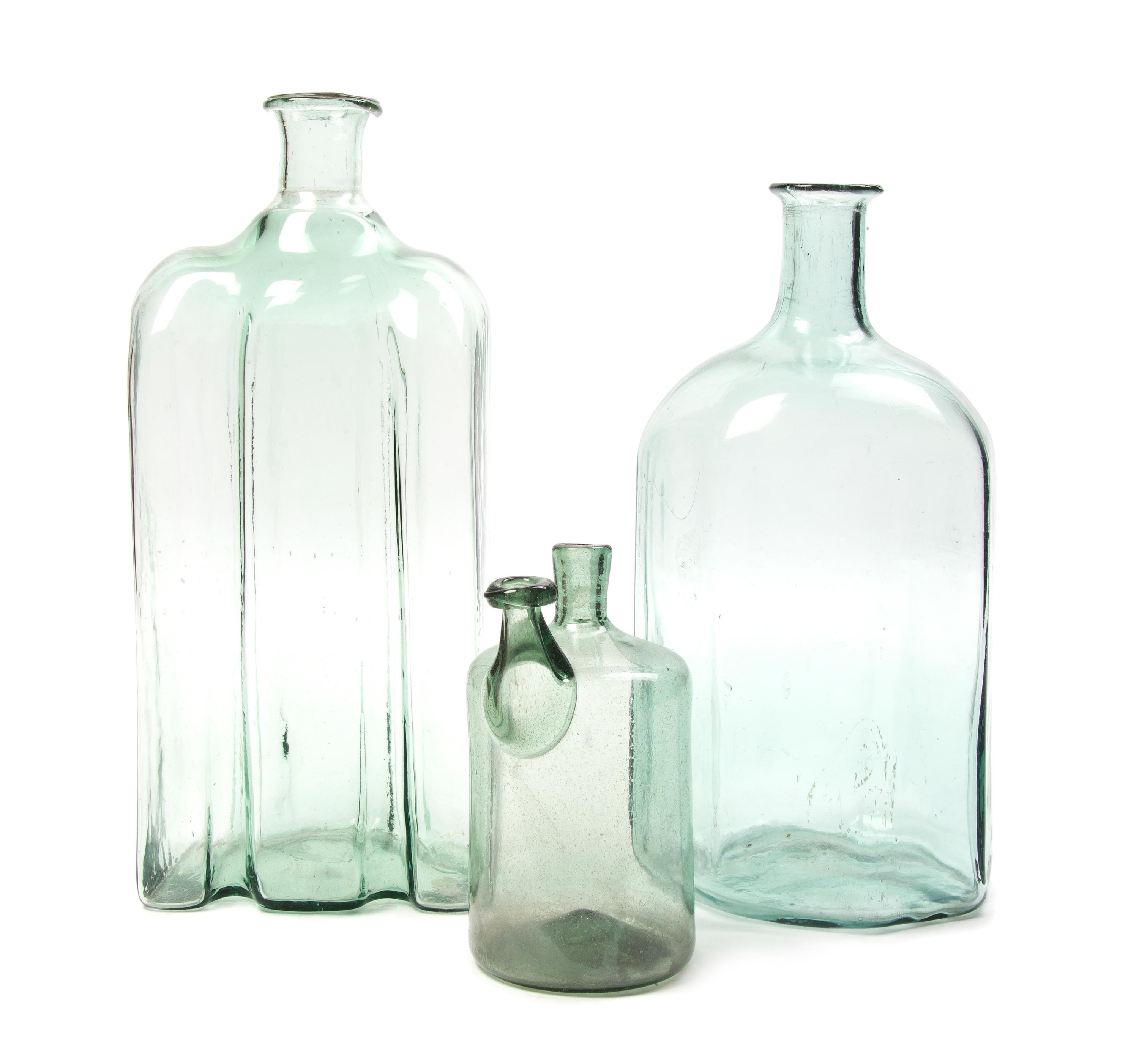 Three American Blown Glass Bottles, Height of tallest 14 inches.