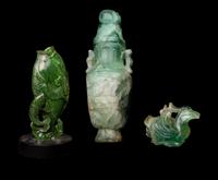 Three Chinese Green Hardstone Carvings