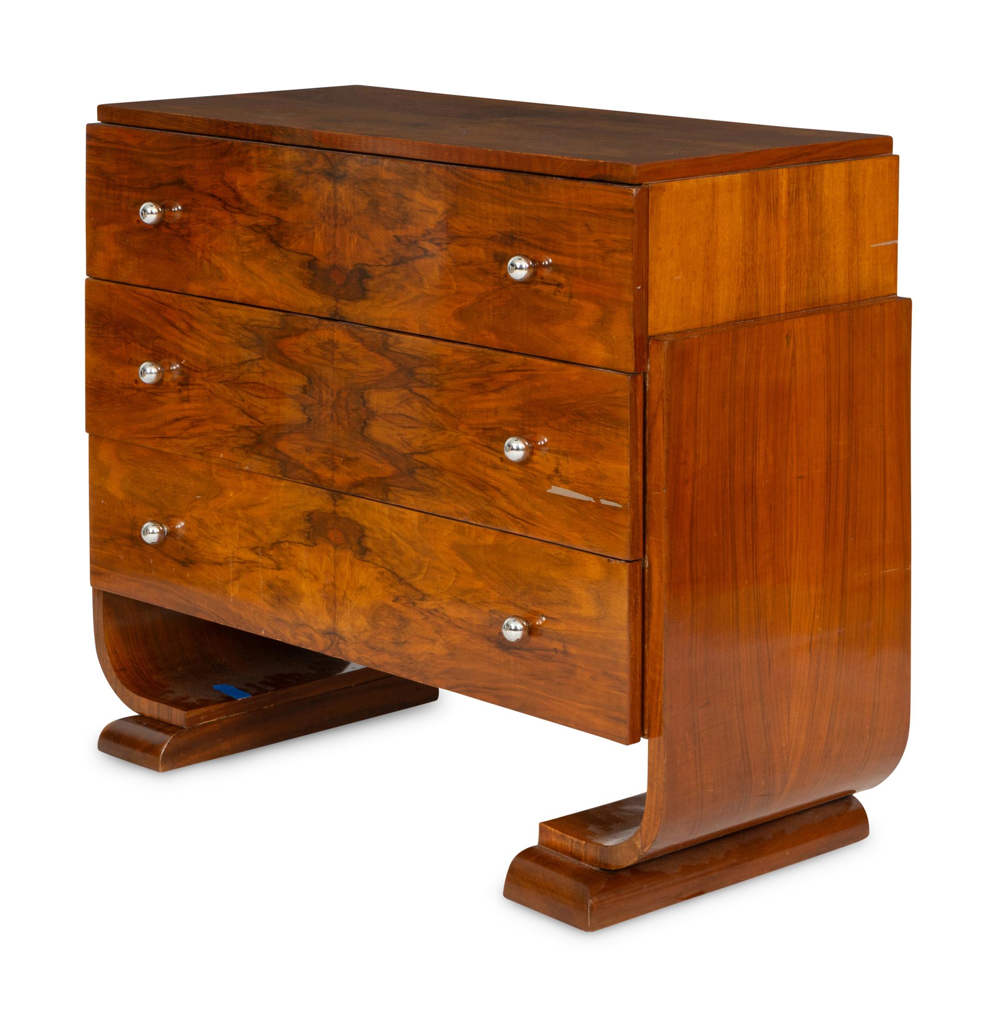 A French Art Deco Burl Walnut Chest of Drawers