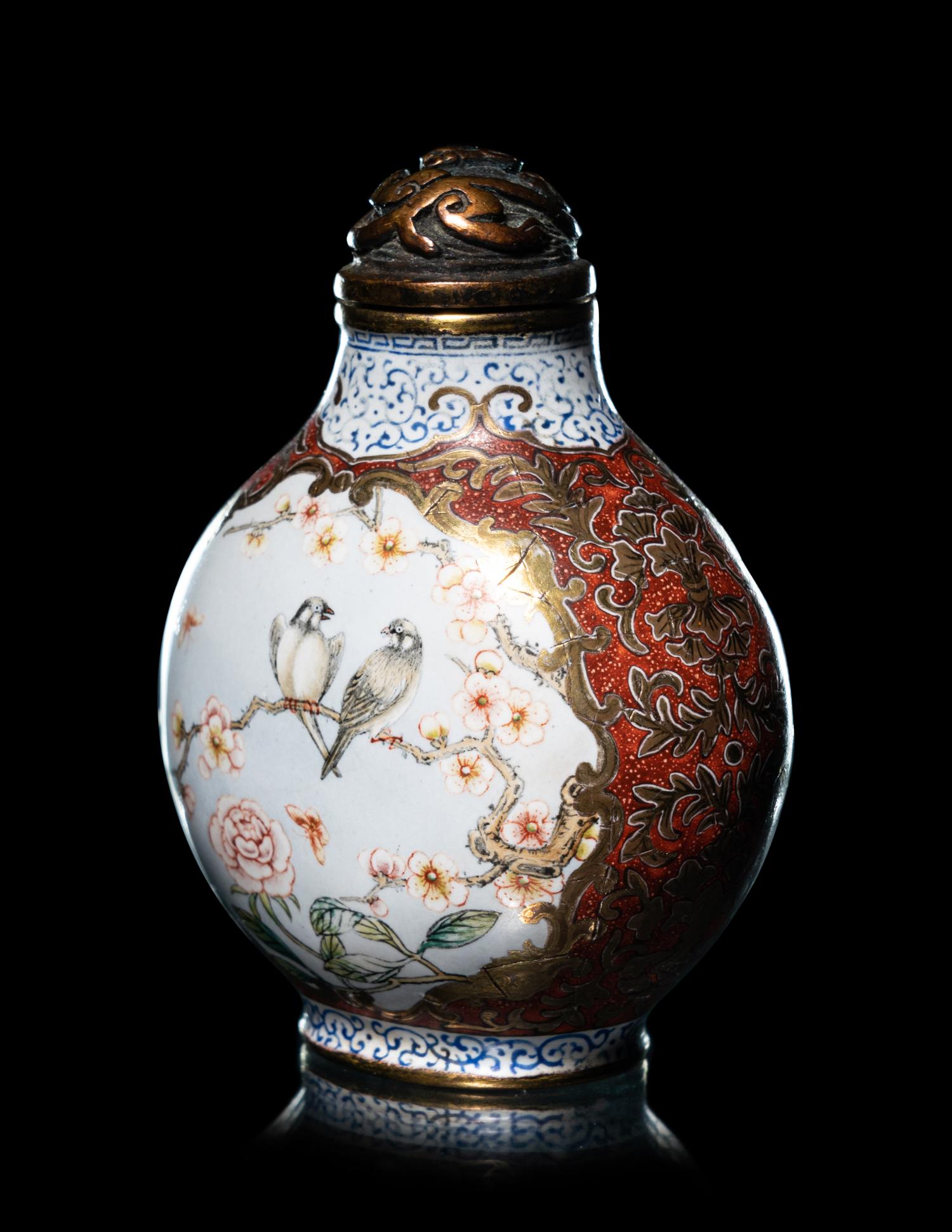 A Set of Six Peking Enamel on Copper Snuff Bottles