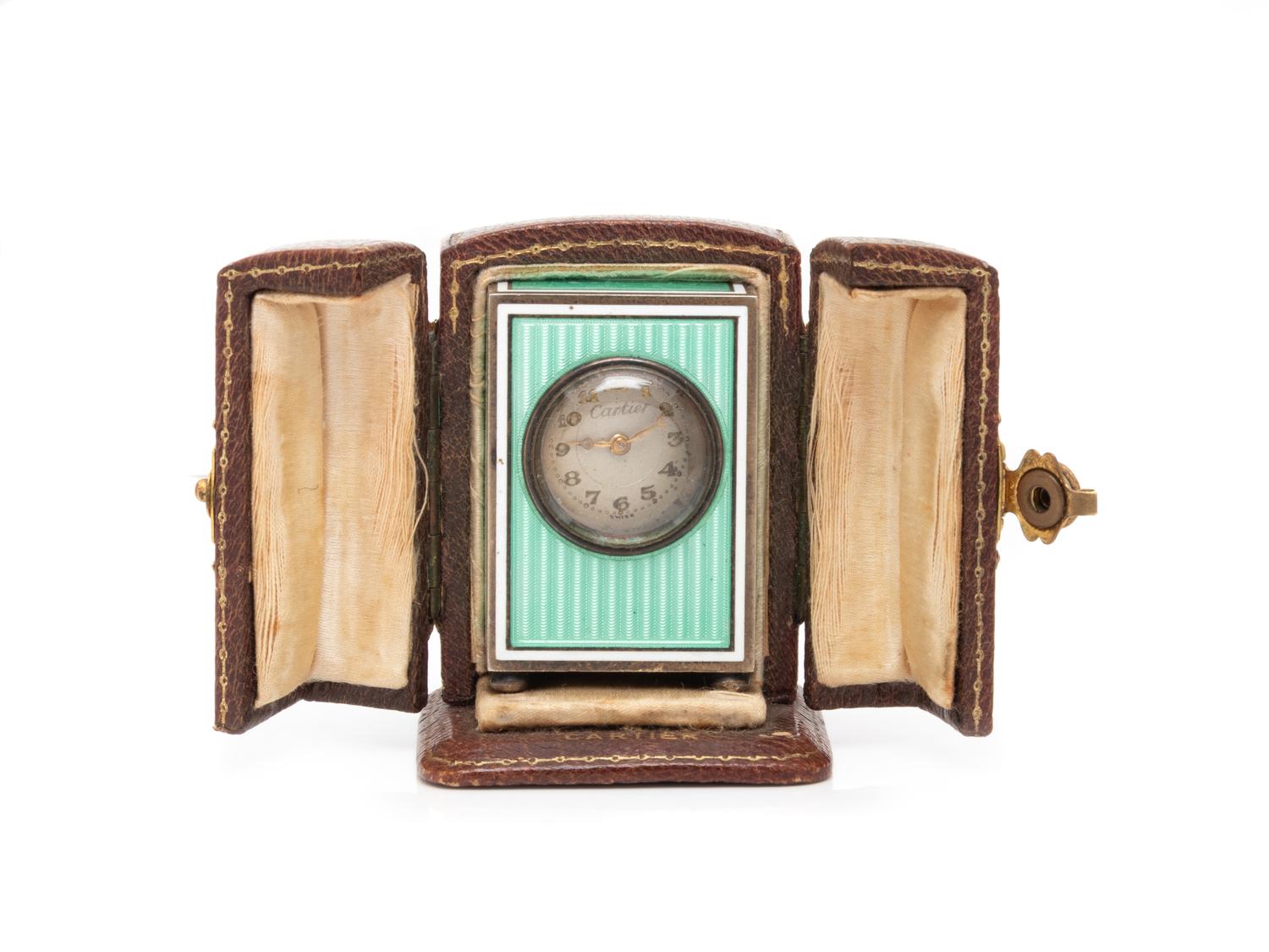 CARTIER, BELLE ÉPOQUE, ENAMEL MIGNONETTE DESK CLOCK